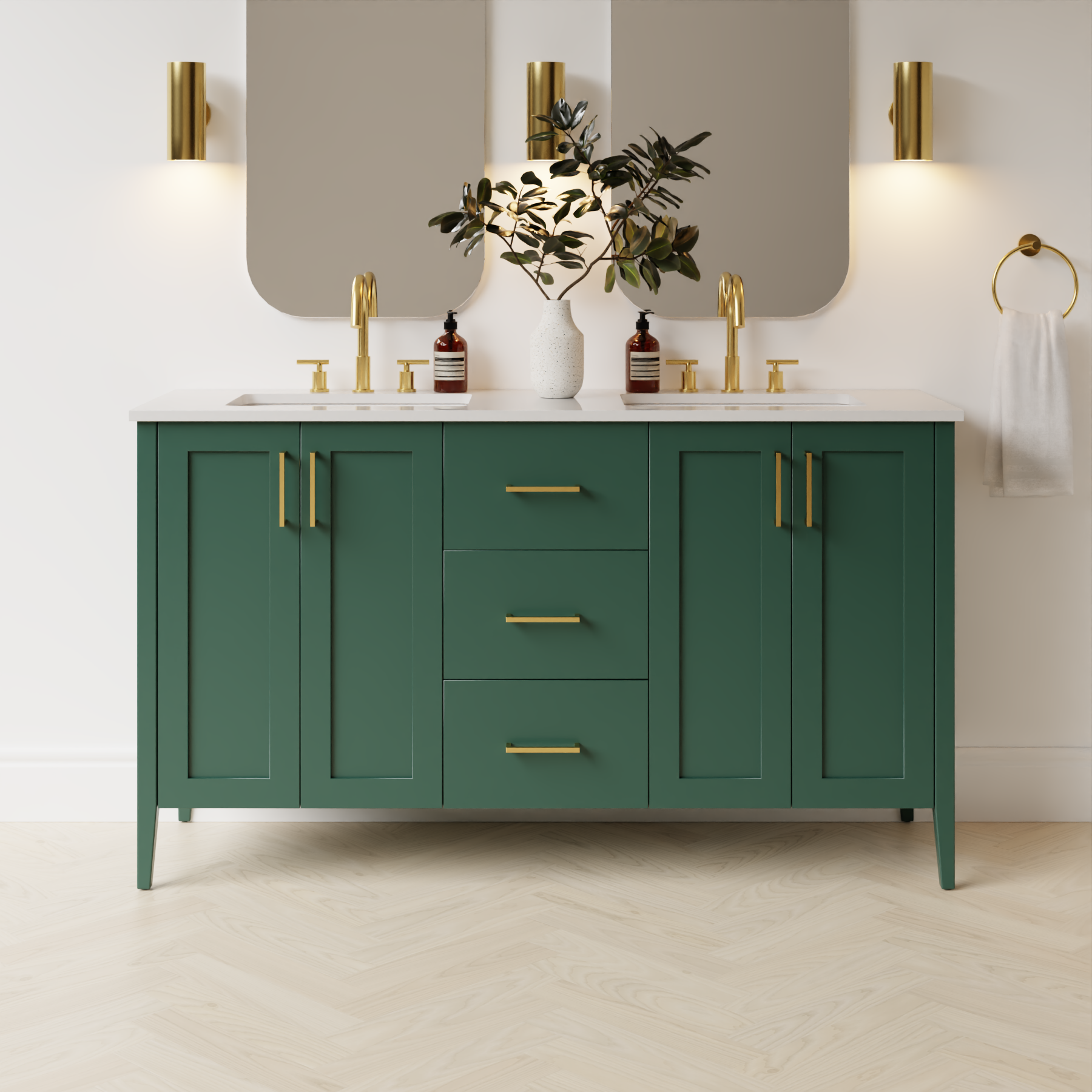 emerald green satin paint vanity