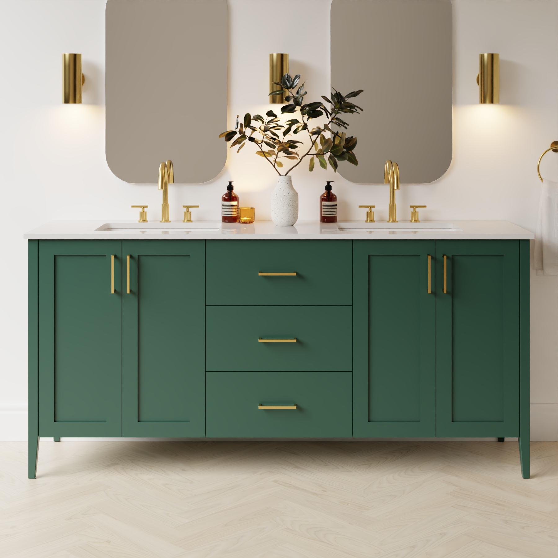 emerald green satin paint vanity