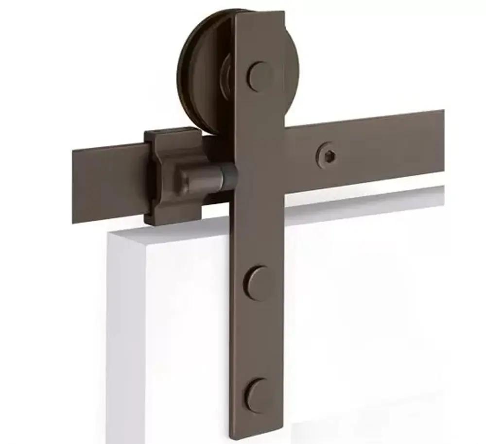 Emtek Modern Rectangular Face Mount Track with Solid Wheel and Flat Fastener for Double Doors by Emtek