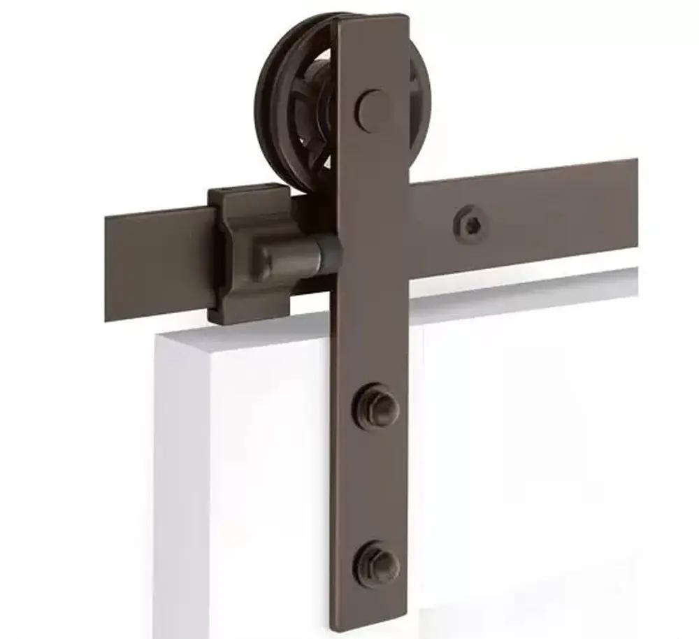 Emtek Modern Rectangular Face Mount Track with Spoked Wheel and Classic Fastener for Double Doors by Emtek