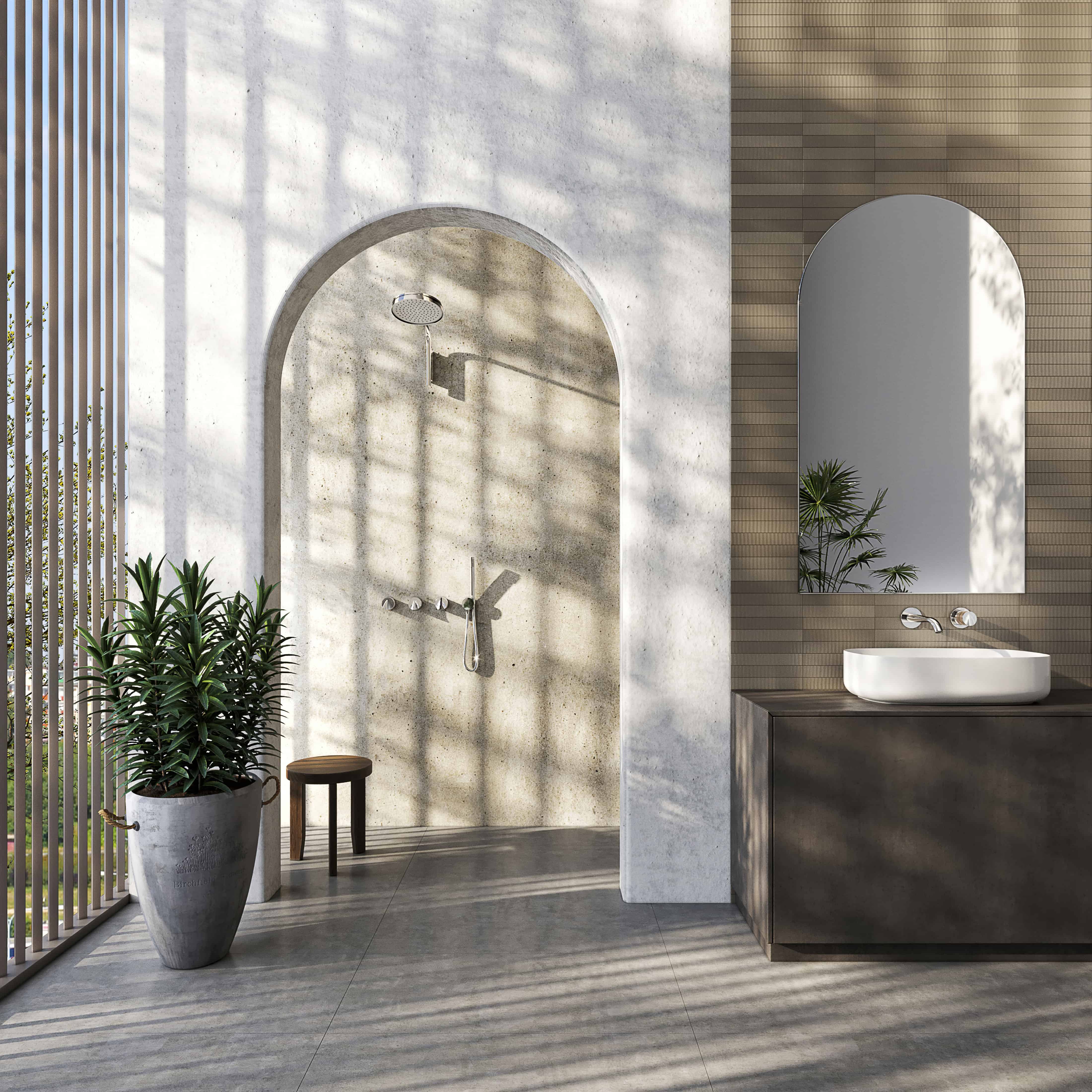 polished nickel/wood thermostatic shower kit