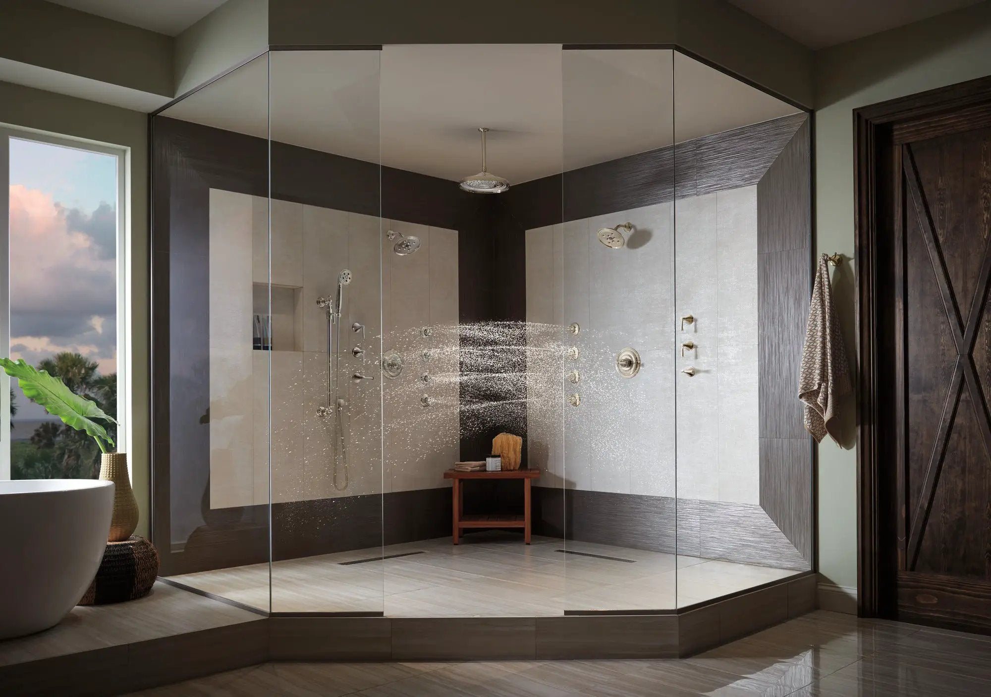 polished nickel shower head