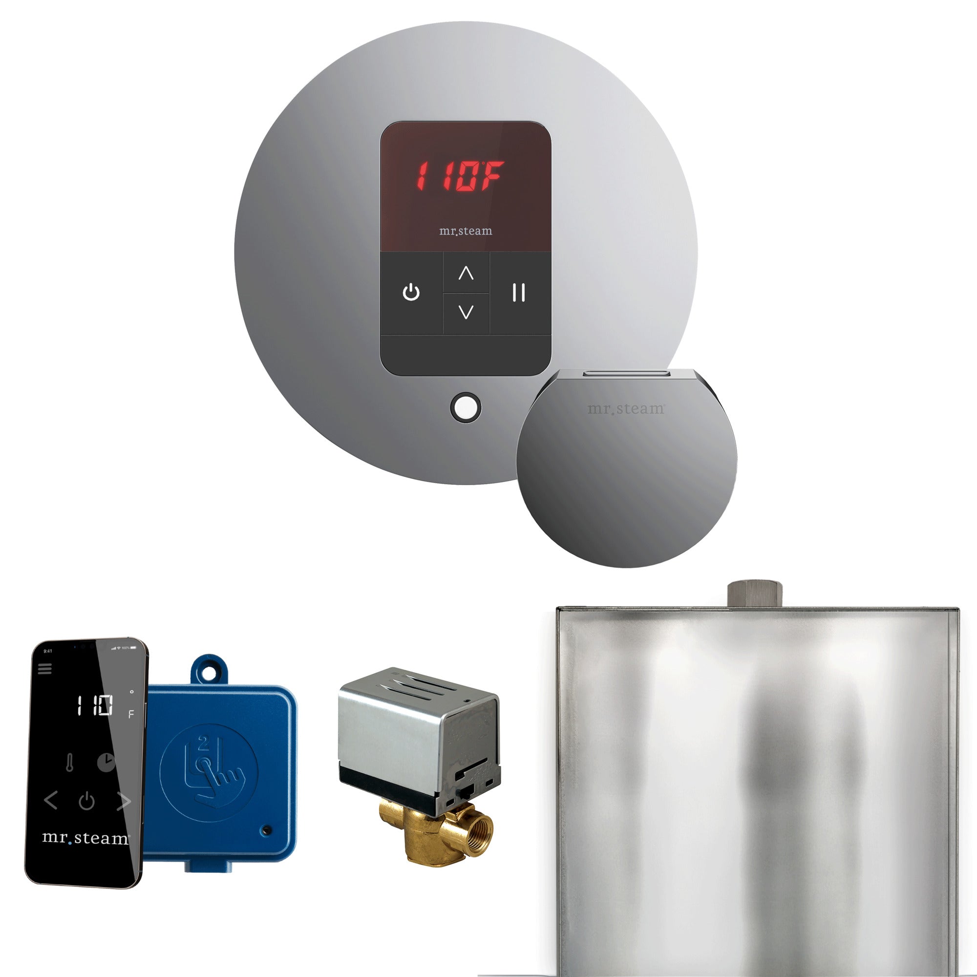 Mr Steam Basic Butler Steam Shower Control Package with Round iTempo Control and Steamhead