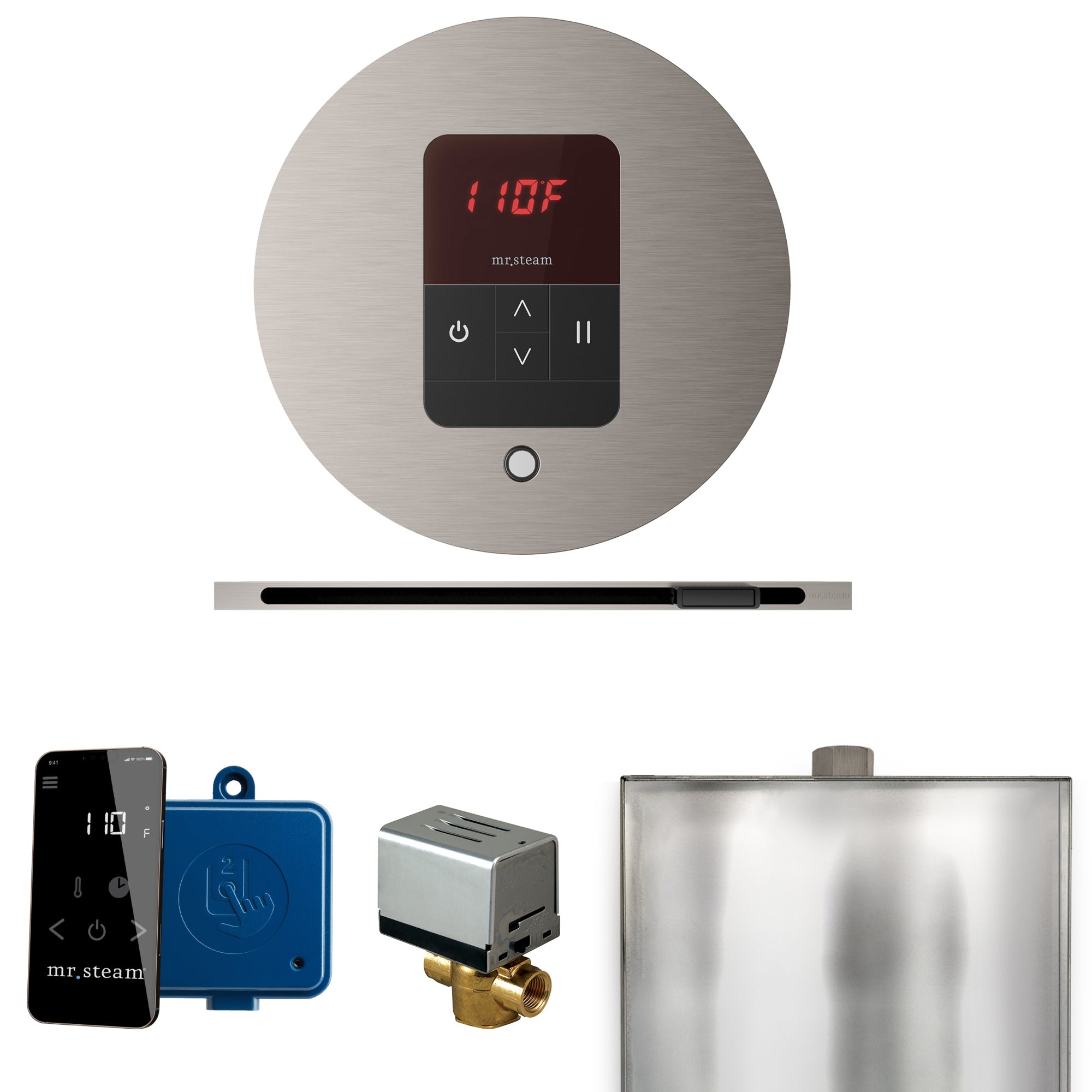 Mr Steam Basic Butler Steam Shower Control Package with Round iTempo Control and Linear Steamhead