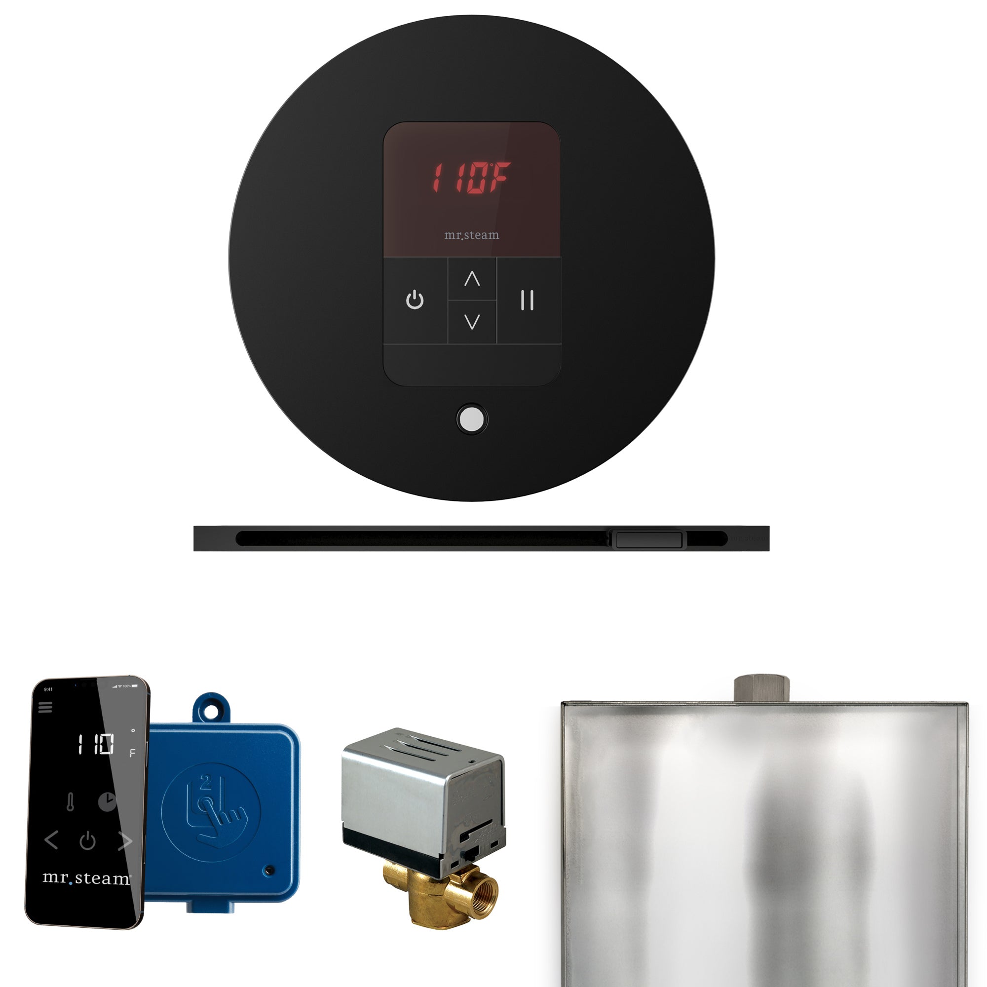 Mr Steam Basic Butler Steam Shower Control Package with Round iTempo Control and Linear Steamhead