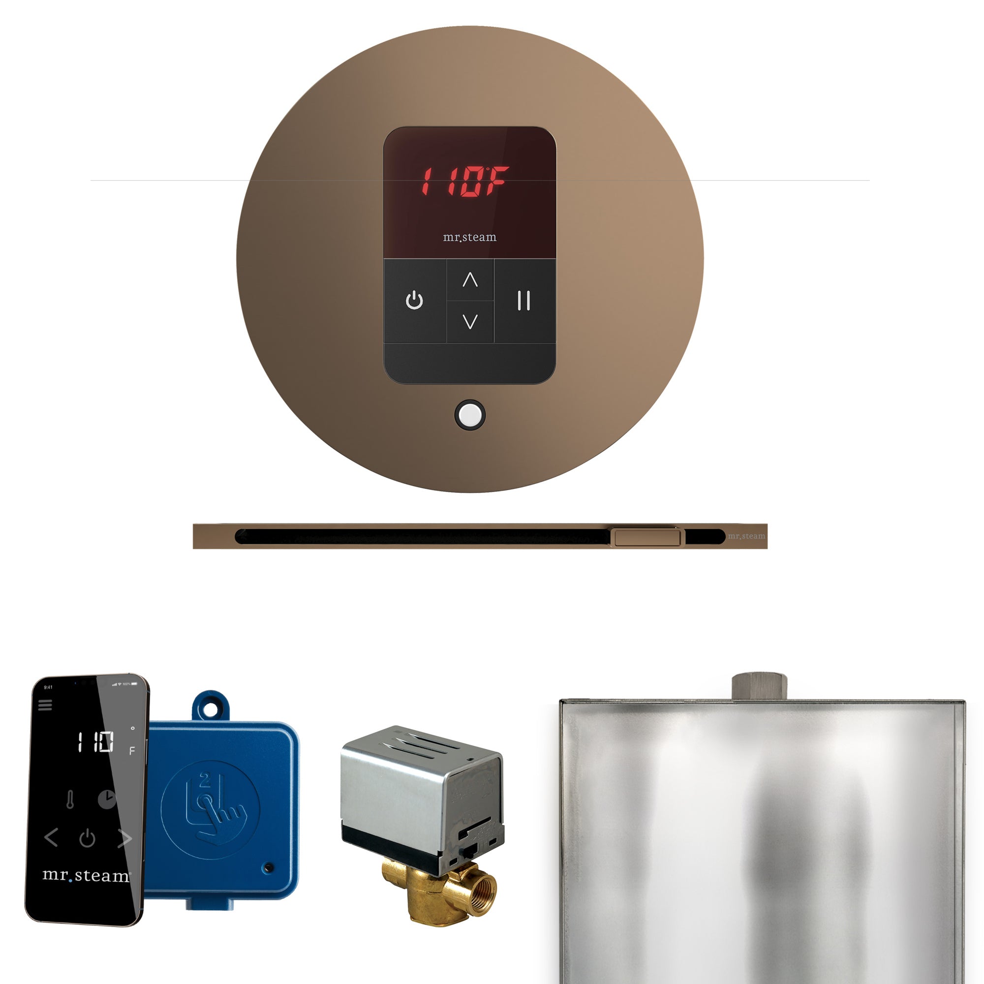 Mr Steam Basic Butler Steam Shower Control Package with Round iTempo Control and Linear Steamhead