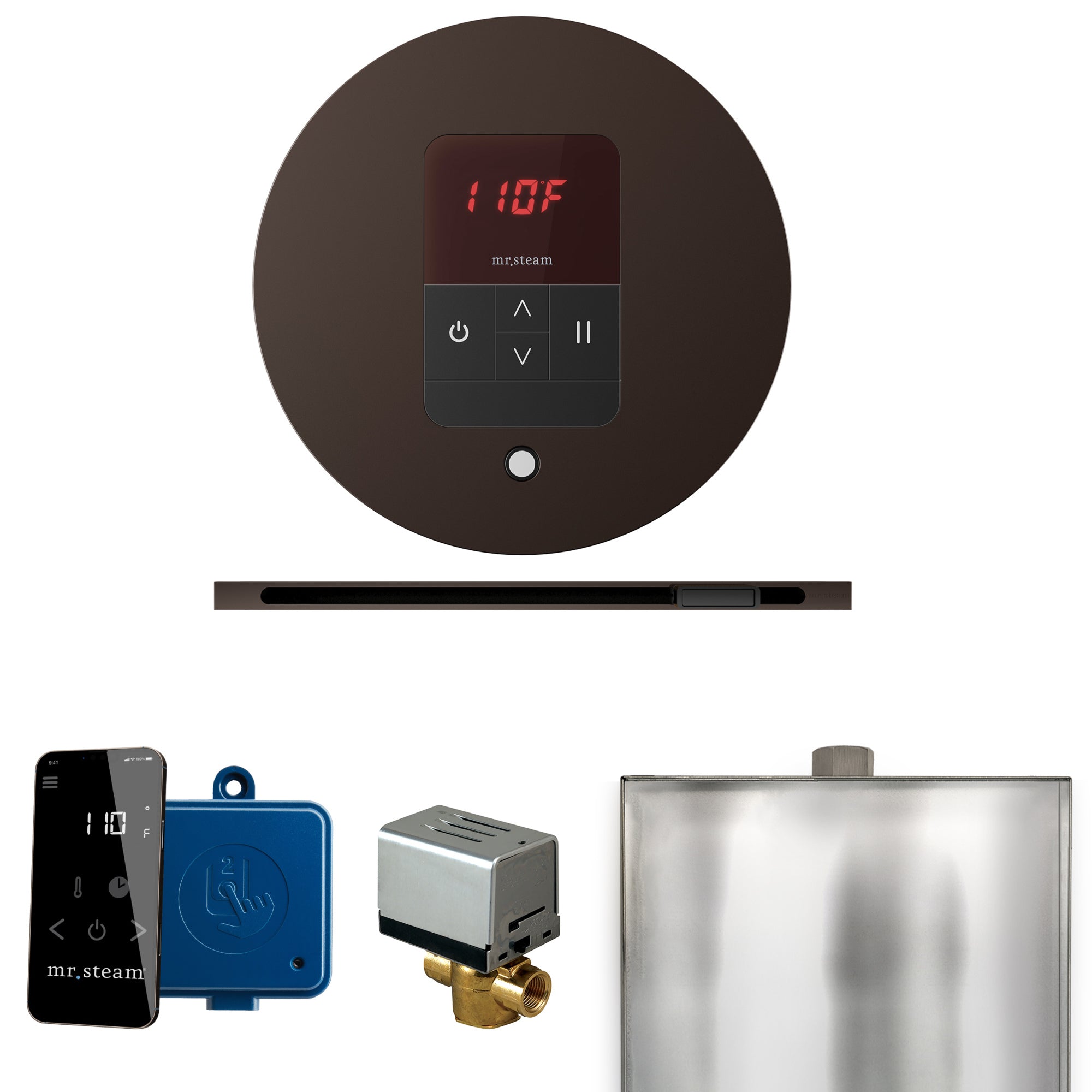 Mr Steam Basic Butler Steam Shower Control Package with Round iTempo Control and Linear Steamhead