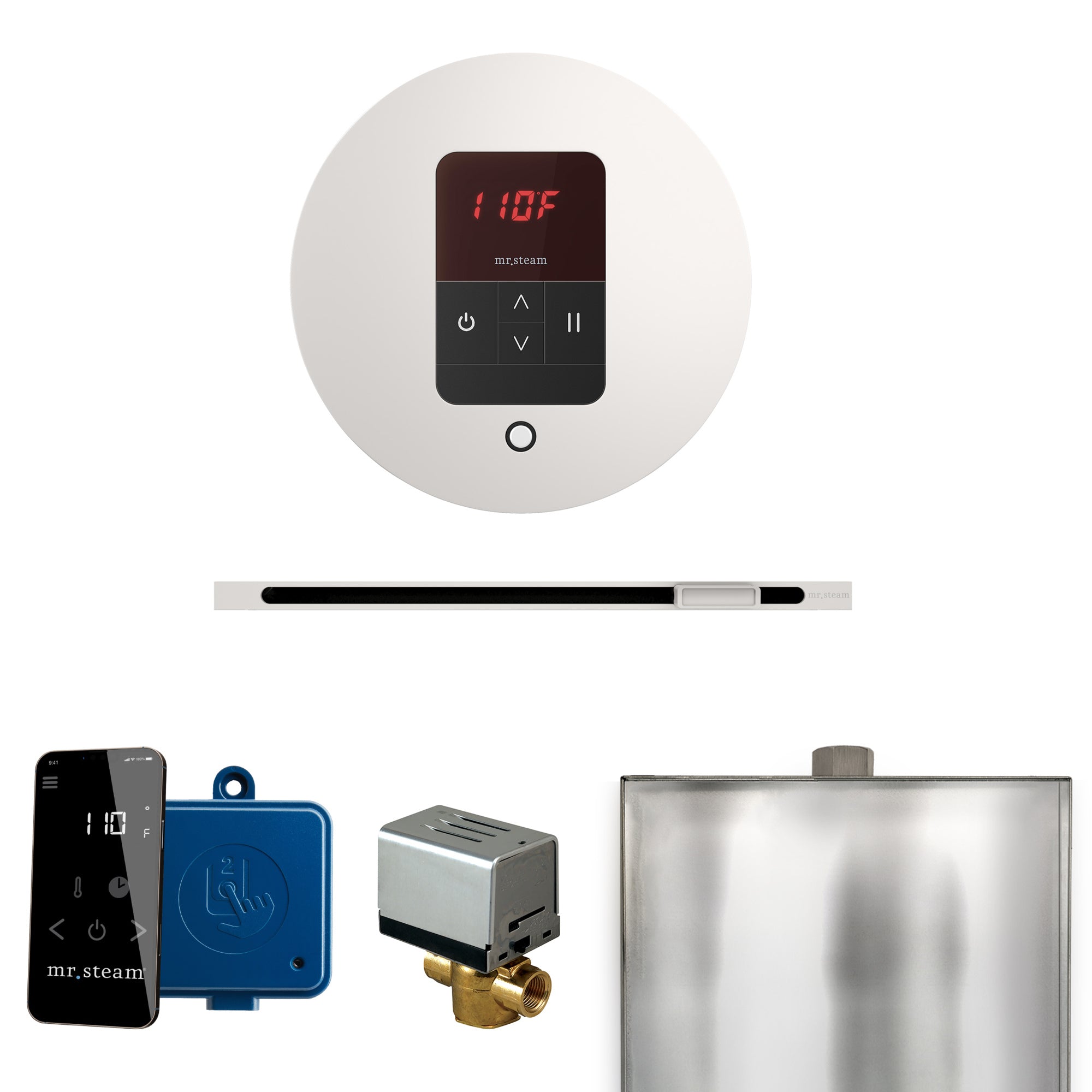 Mr Steam Basic Butler Steam Shower Control Package with Round iTempo Control and Linear Steamhead