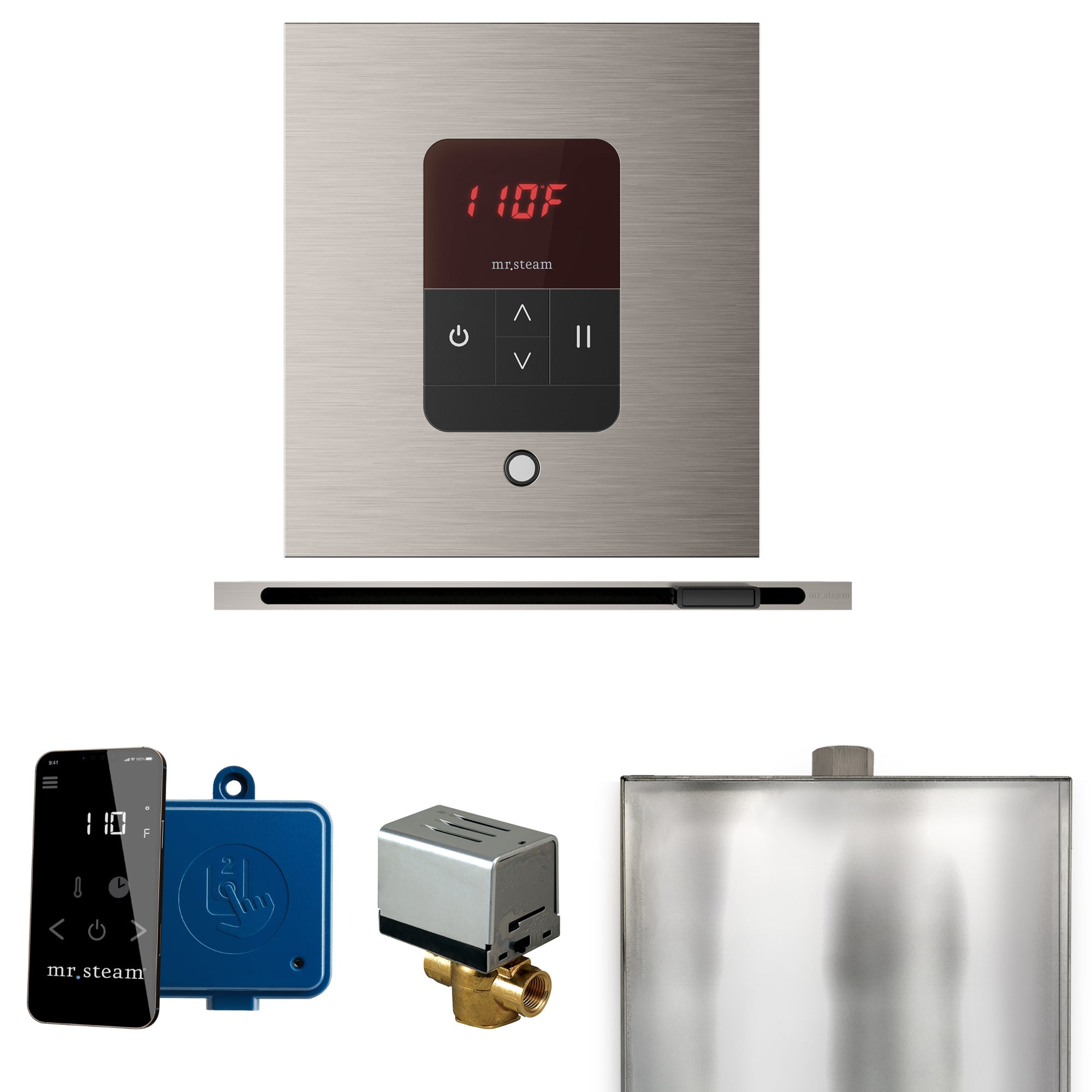 Mr Steam Basic Butler Steam Shower Control Package with Square iTempo Control and Linear Steamhead