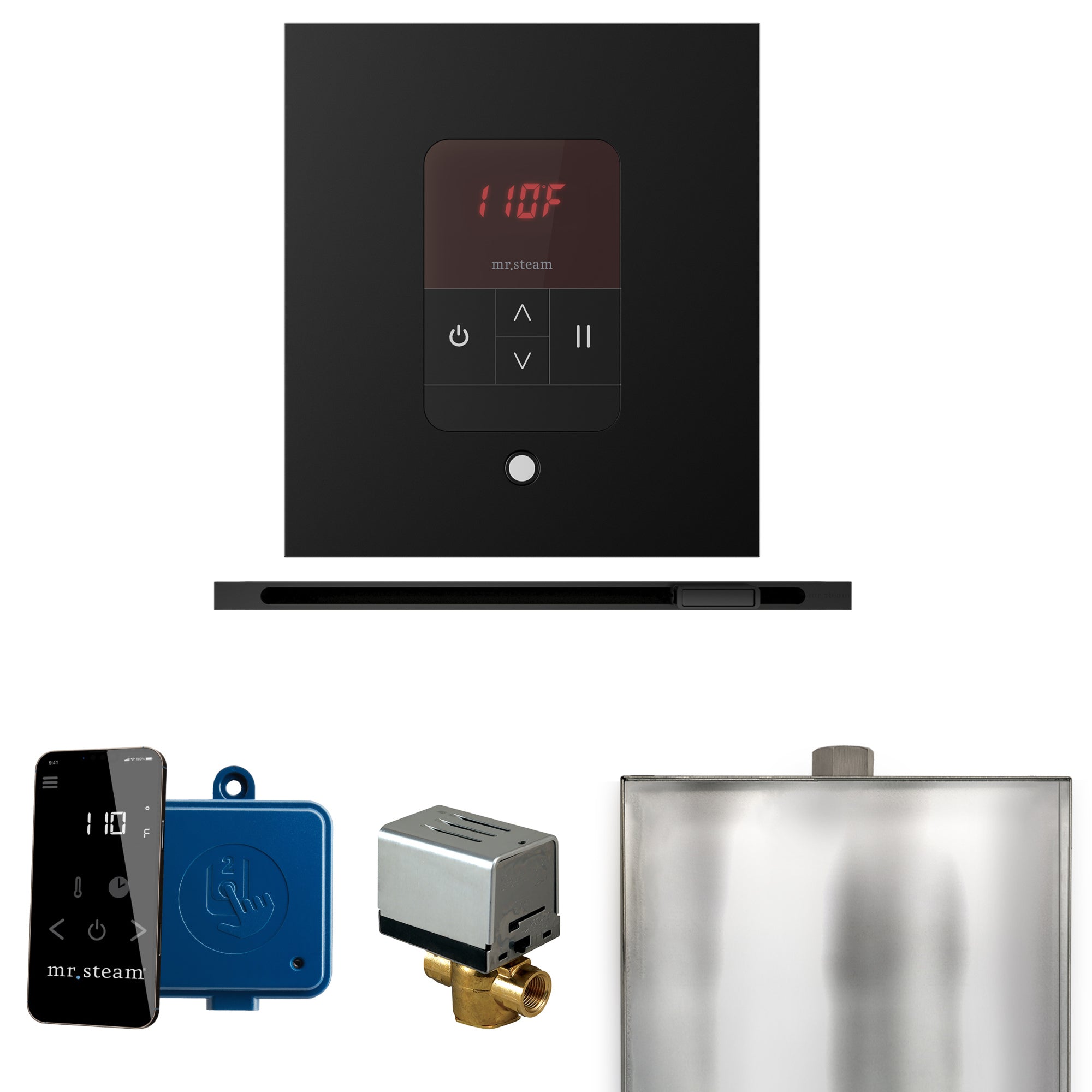 Mr Steam Basic Butler Steam Shower Control Package with Square iTempo Control and Linear Steamhead