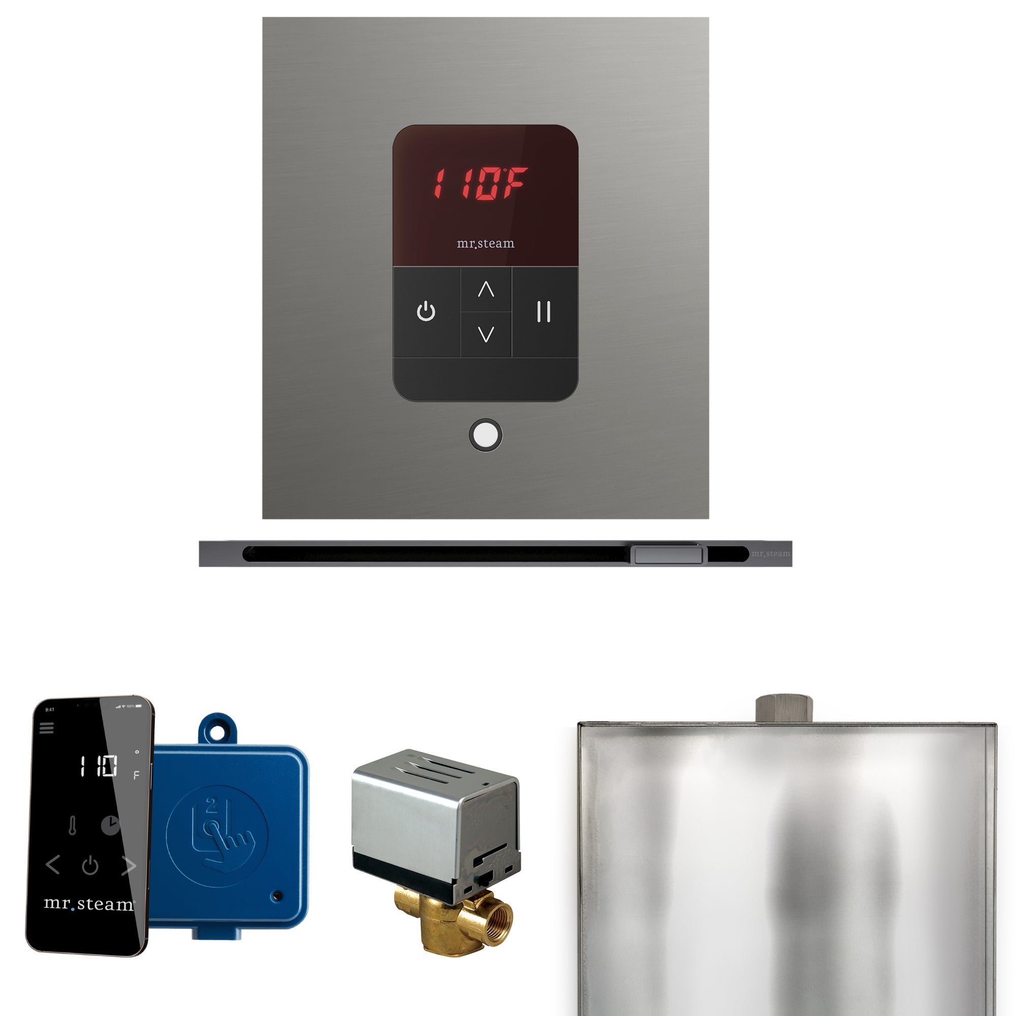 Mr Steam Basic Butler Steam Shower Control Package with Square iTempo Control and Linear Steamhead