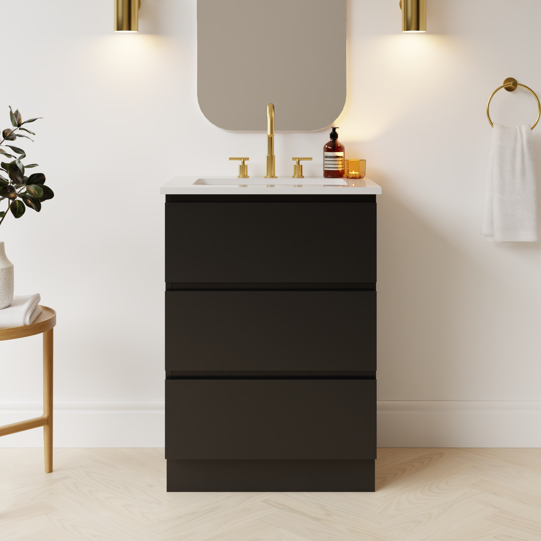 black satin paint vanity