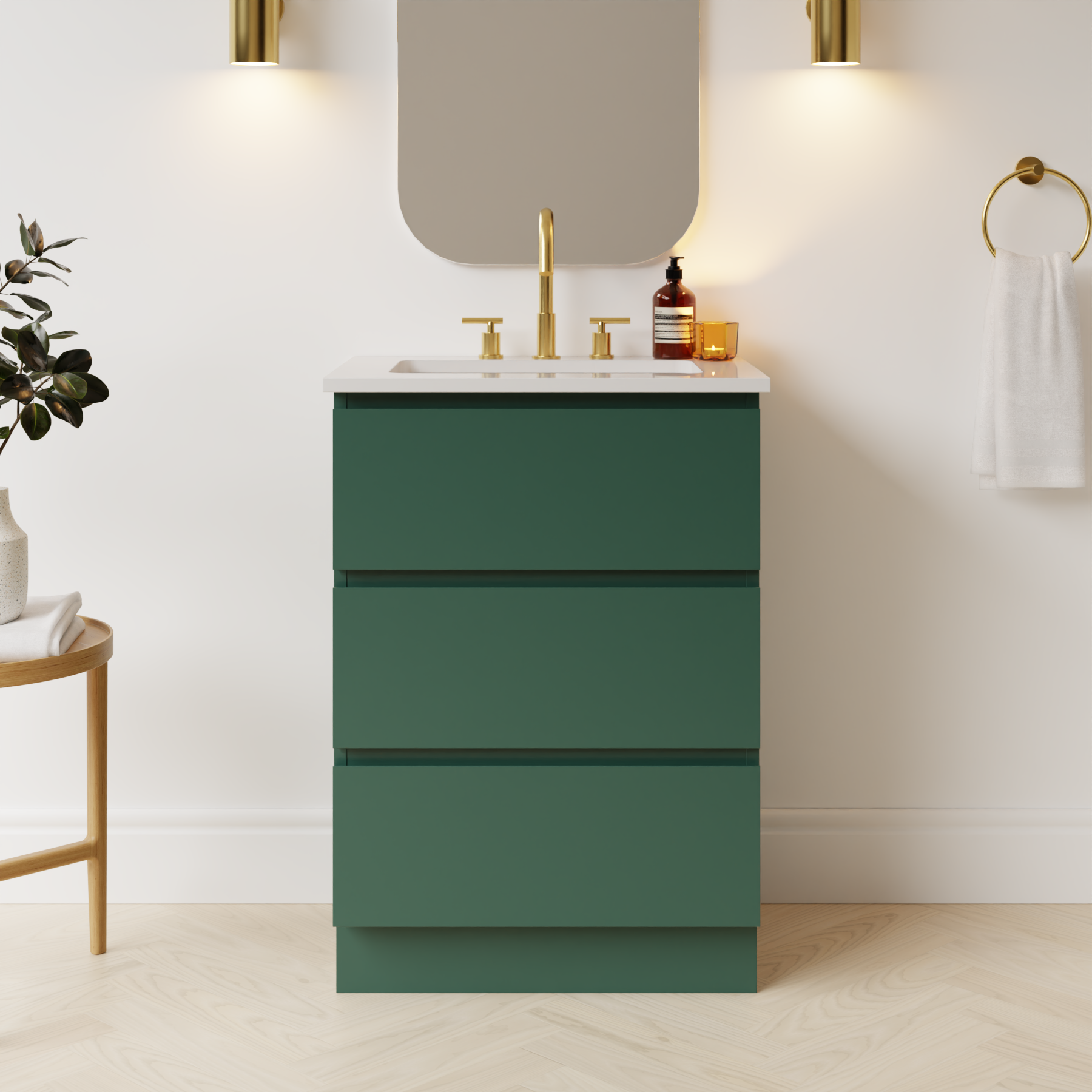 emerald green satin paint vanity