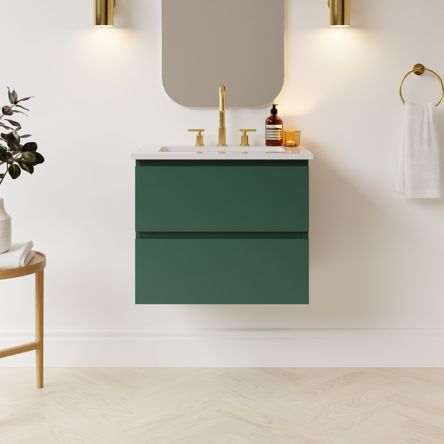 emerald green satin paint vanity