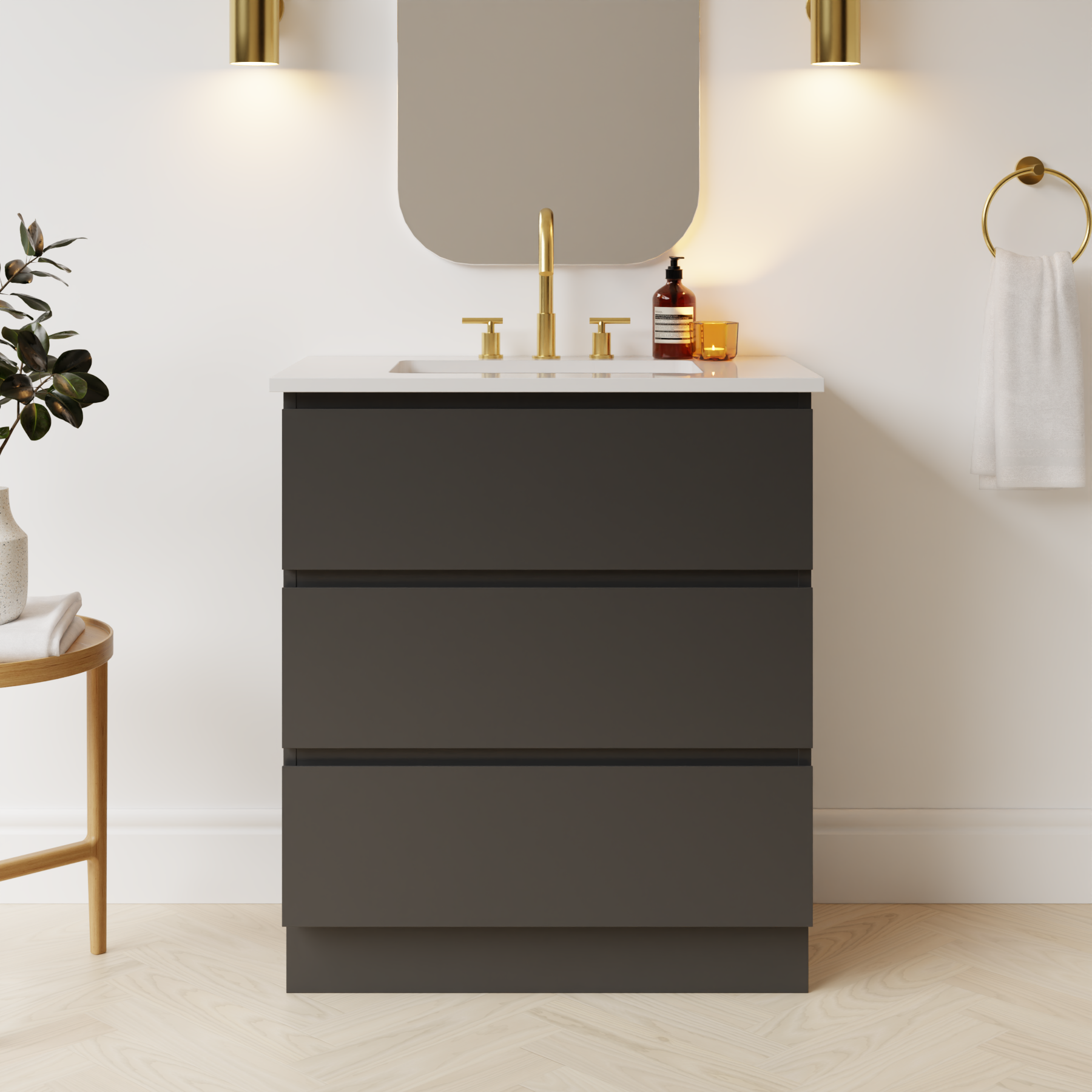 dark grey satin paint vanity