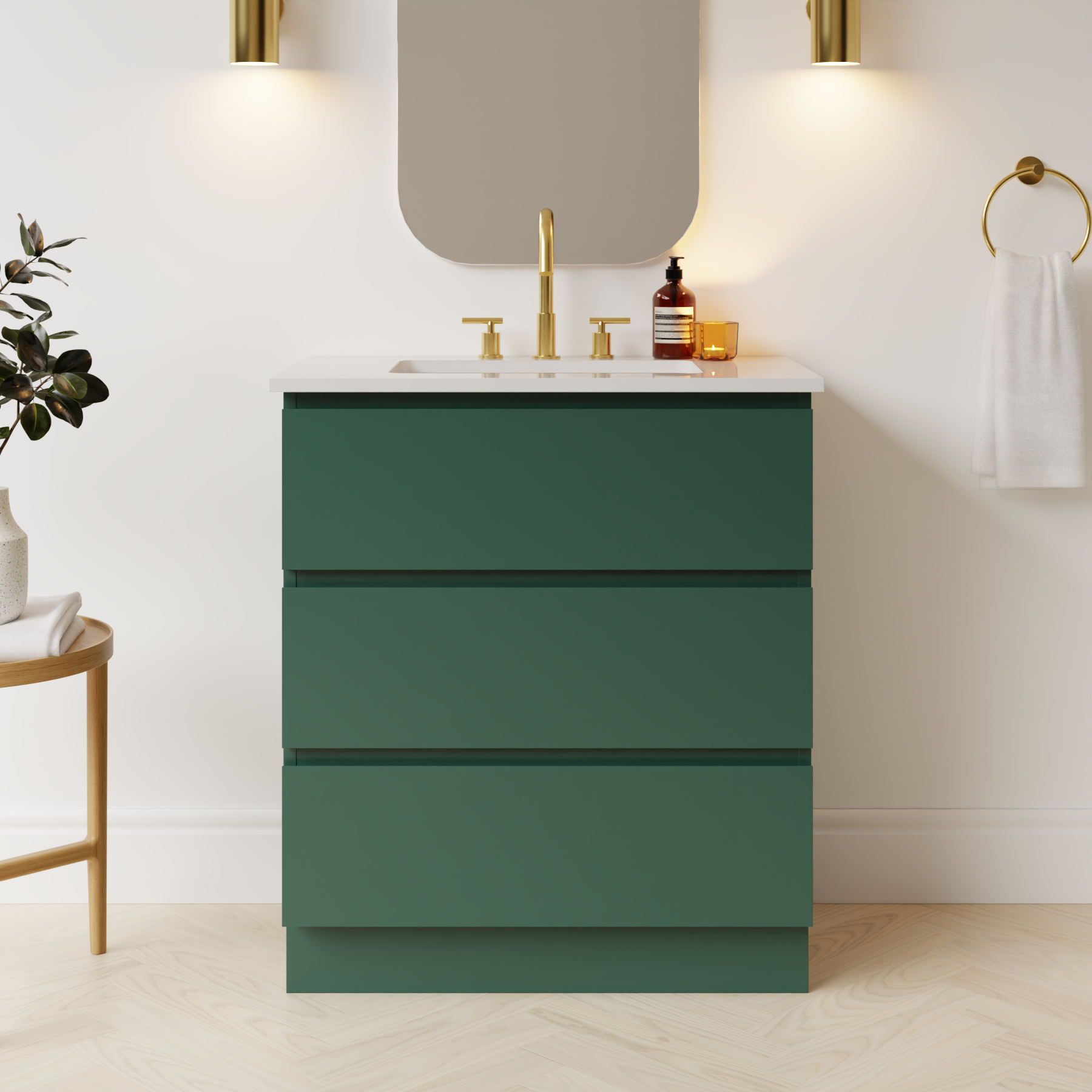emerald green satin paint vanity
