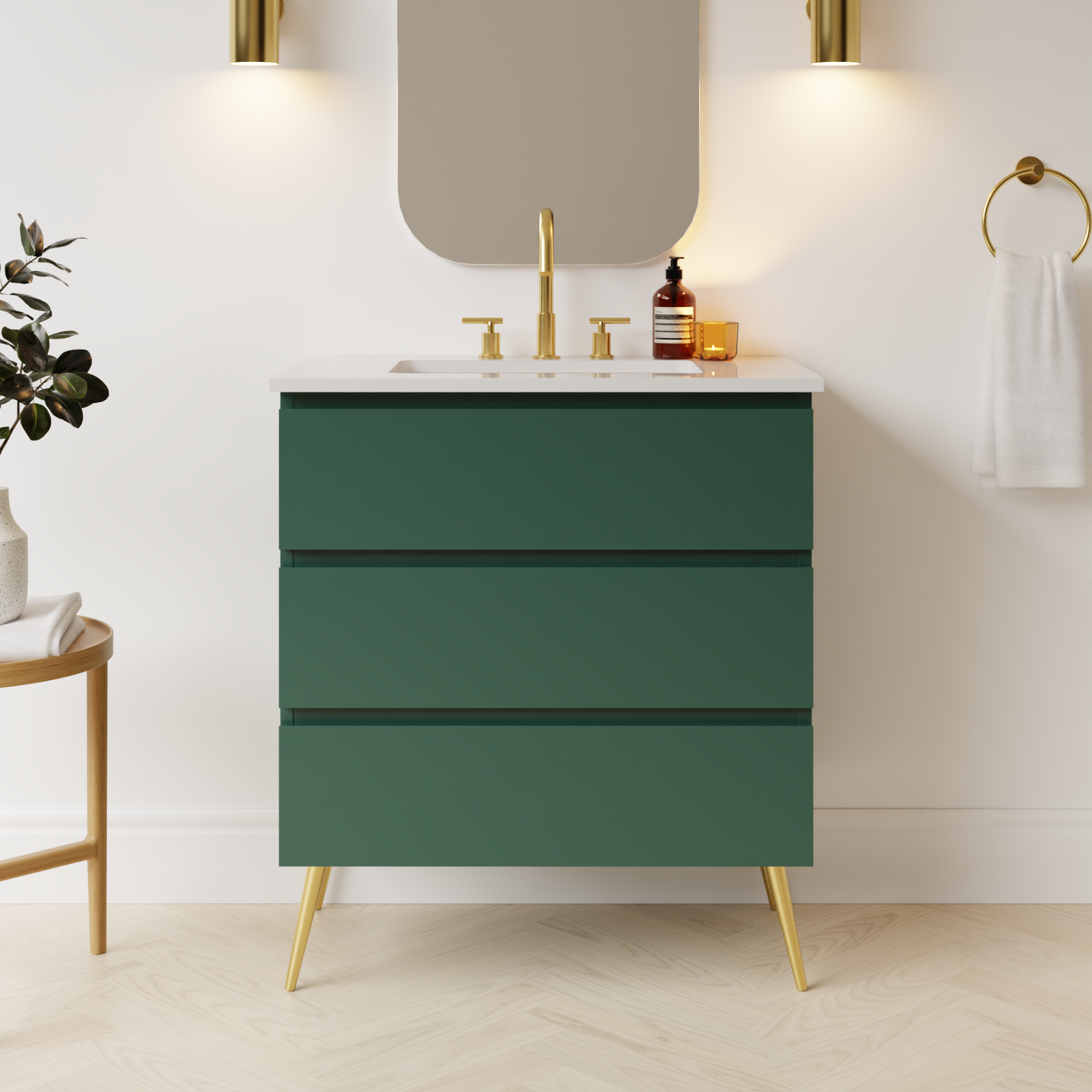 emerald green satin paint vanity