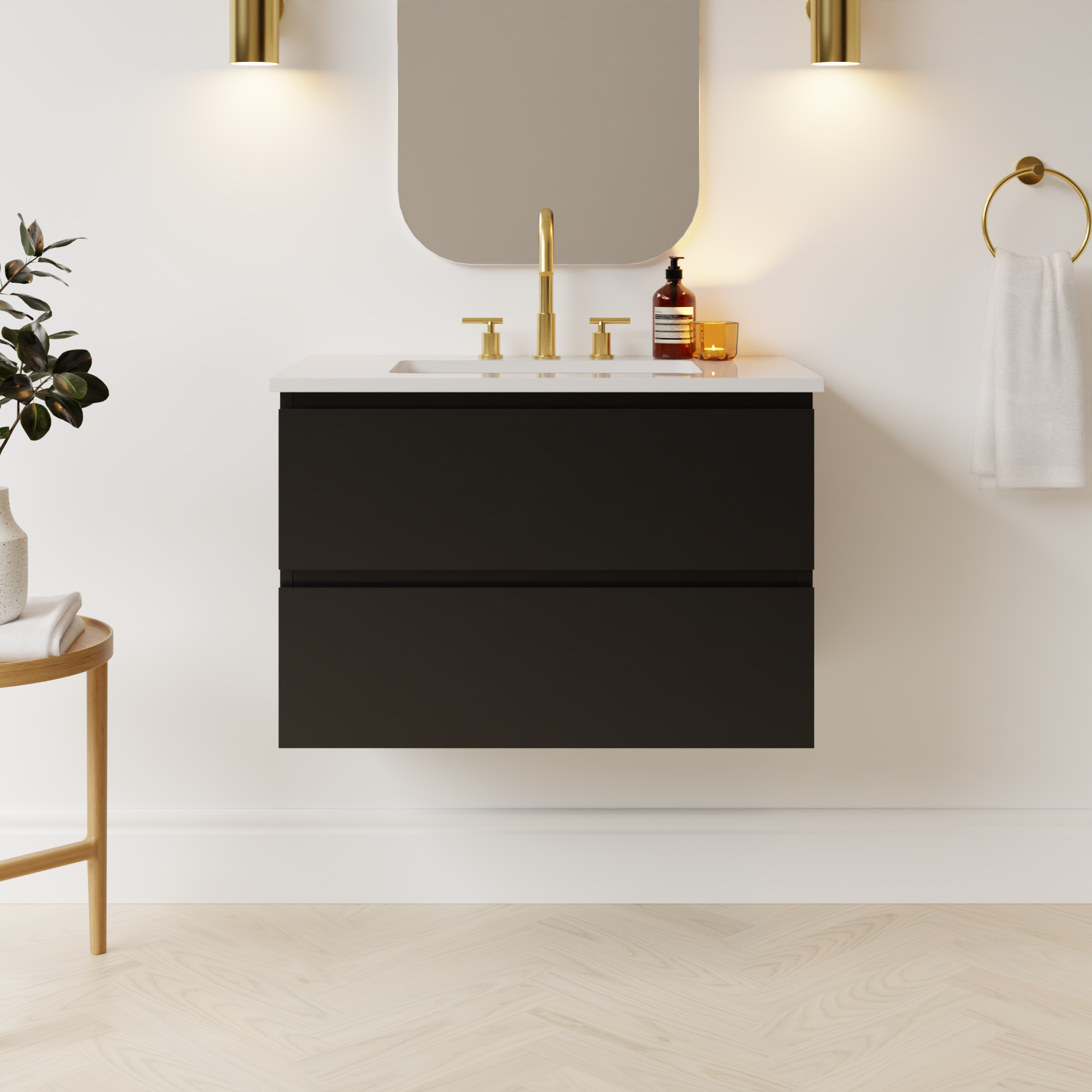 black satin paint vanity