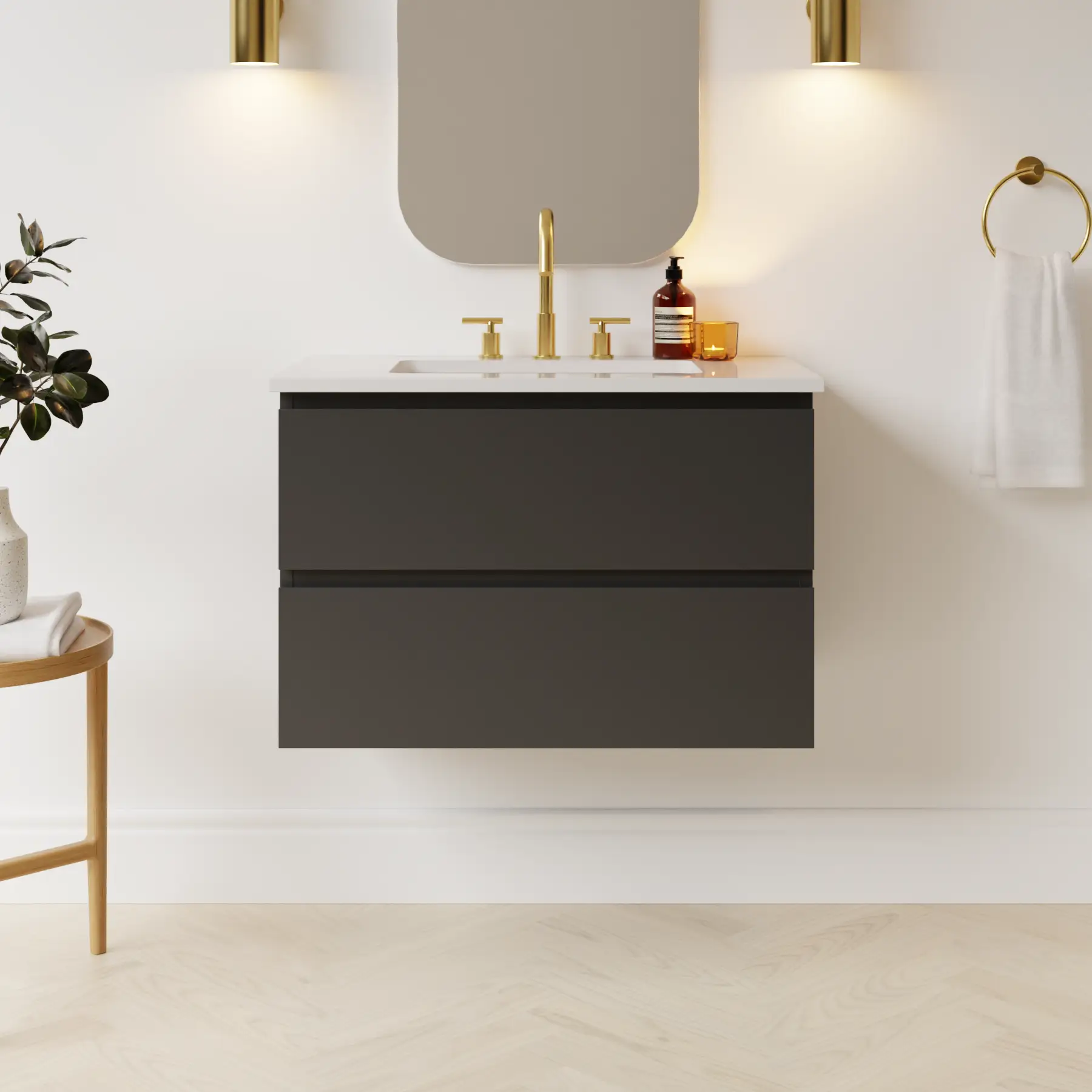 dark grey satin paint vanity