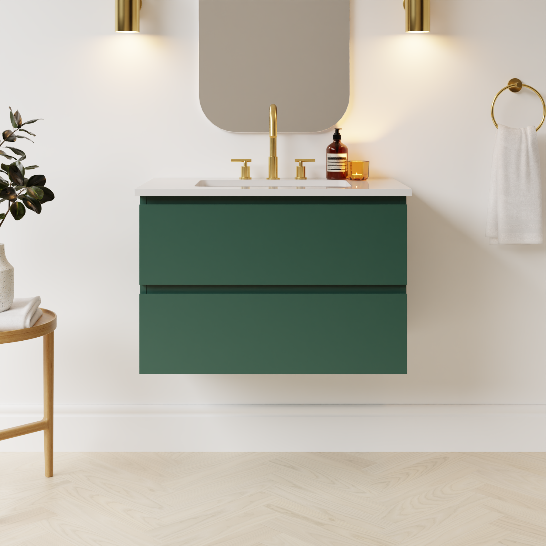 emerald green satin paint vanity