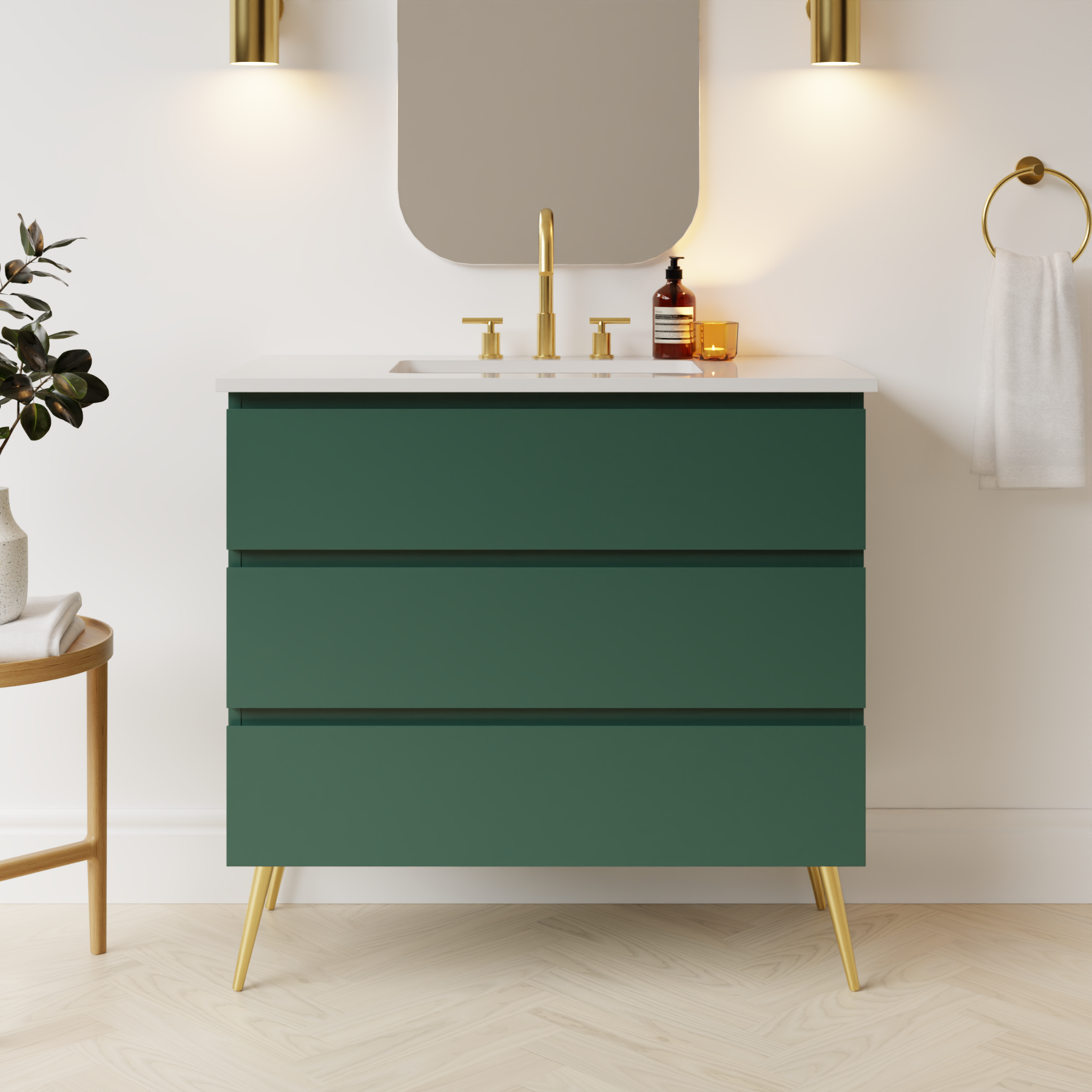 emerald green satin paint vanity