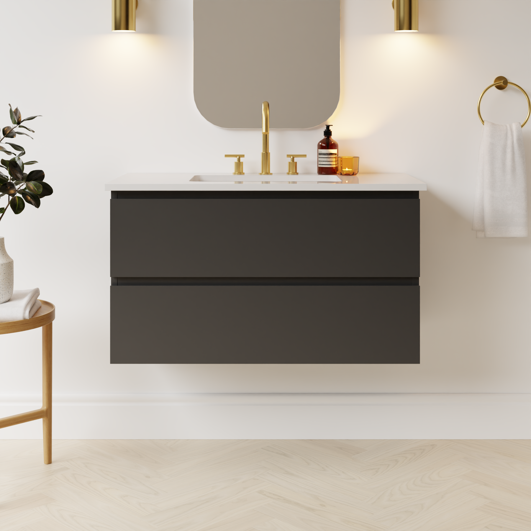 dark grey satin paint vanity