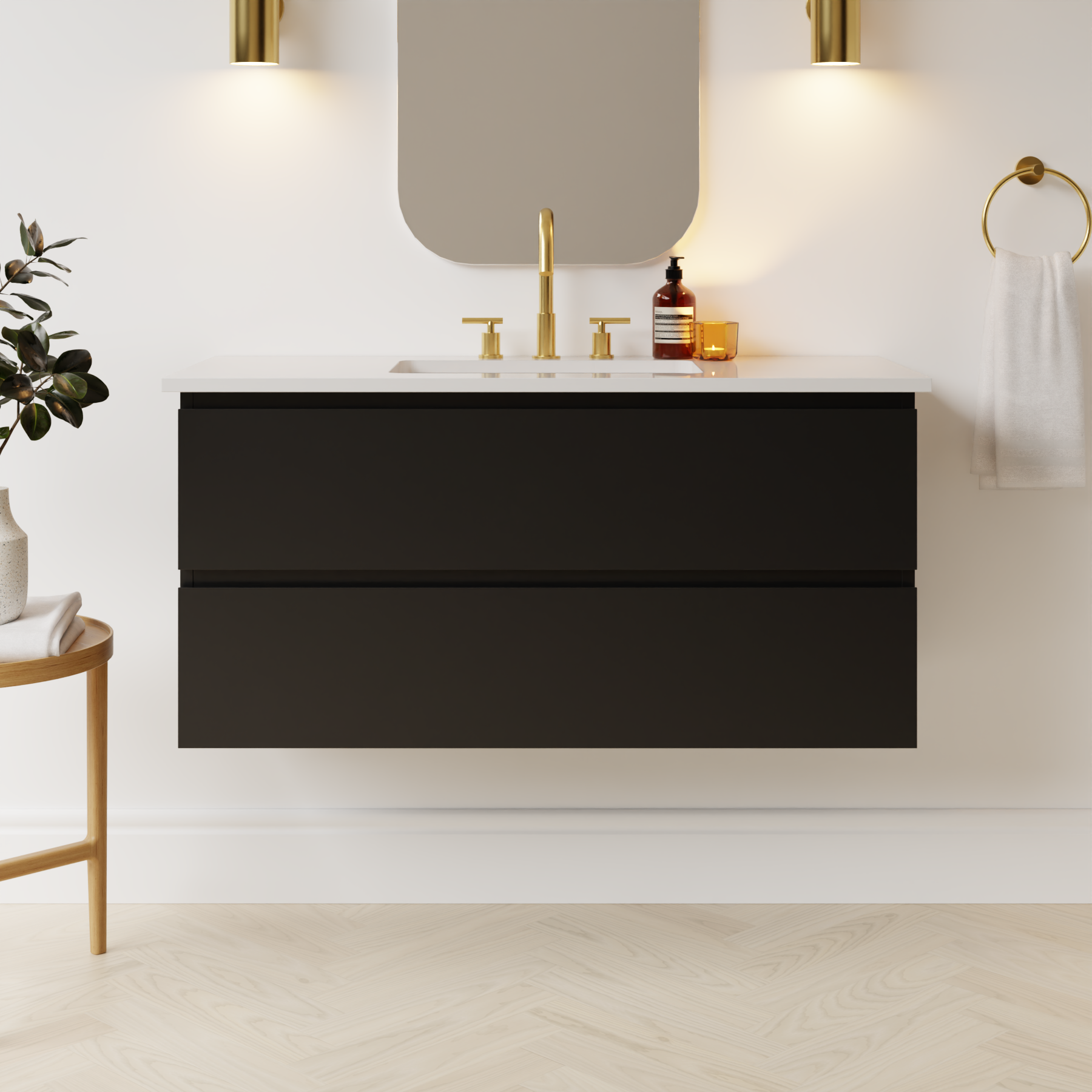black satin paint vanity