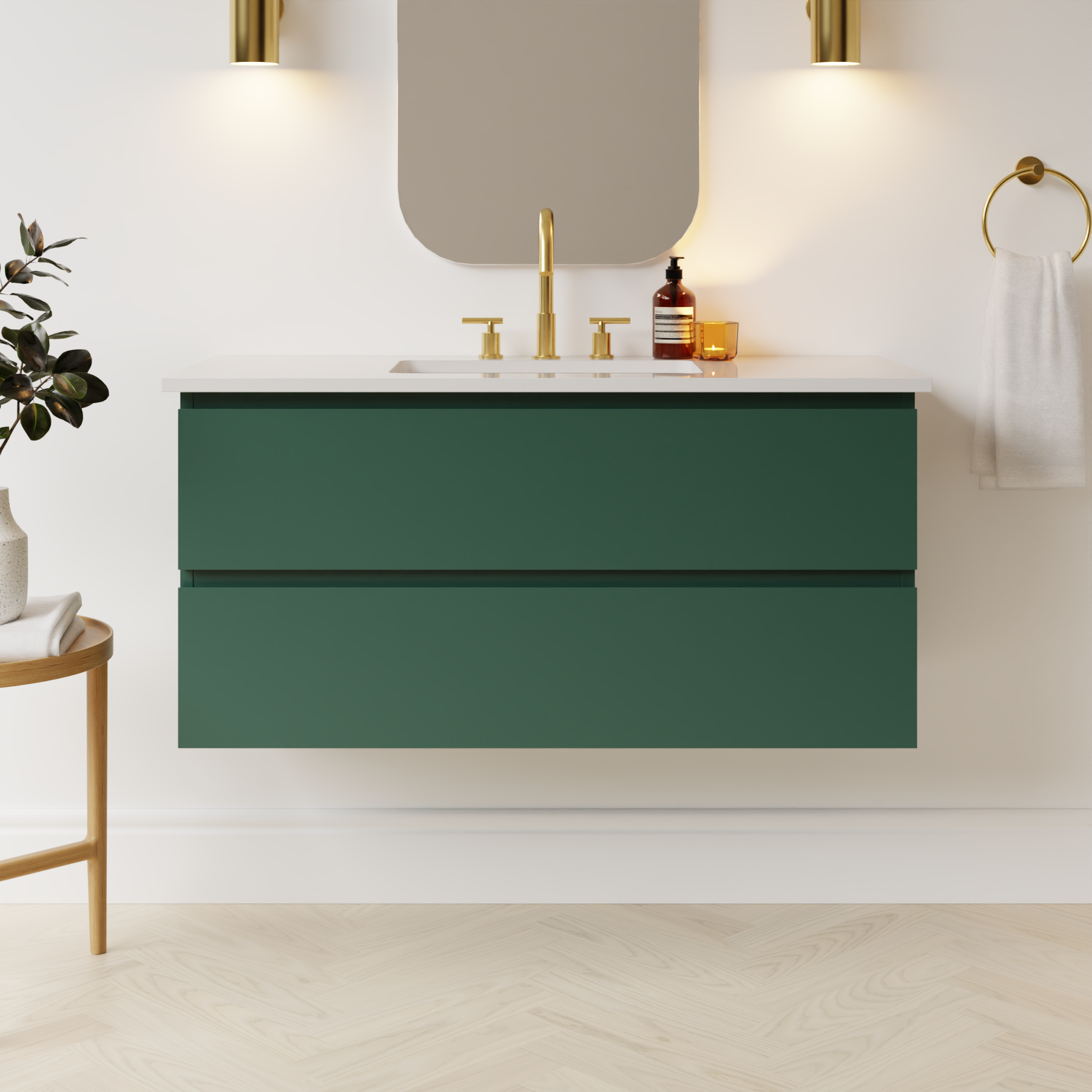 emerald green satin paint vanity