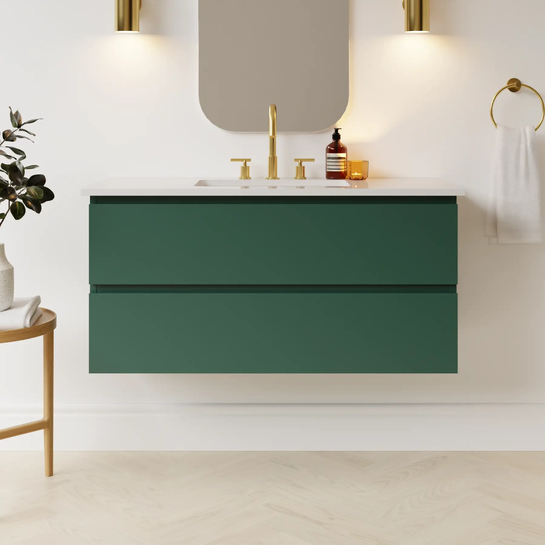emerald green satin paint vanity