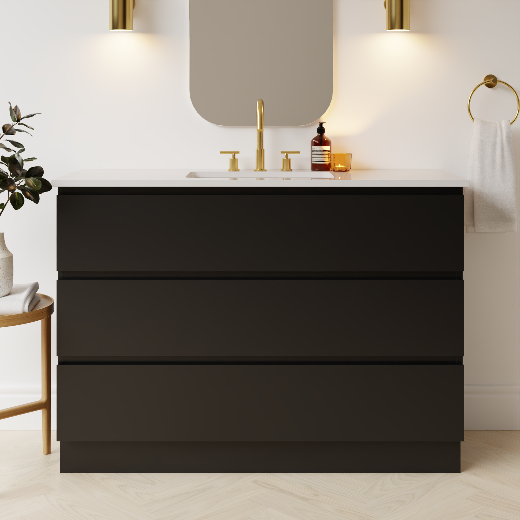black satin paint vanity