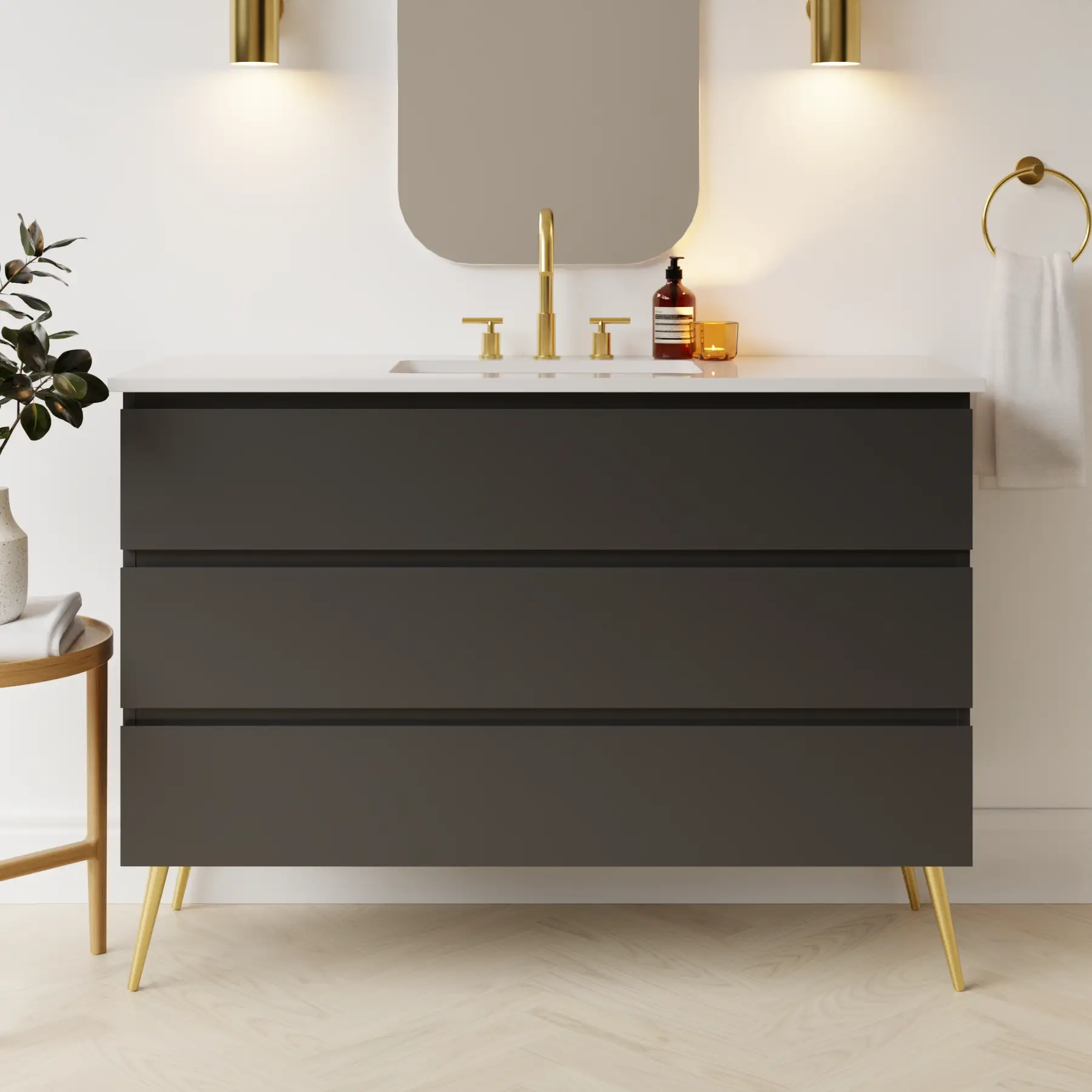 dark grey satin paint vanity