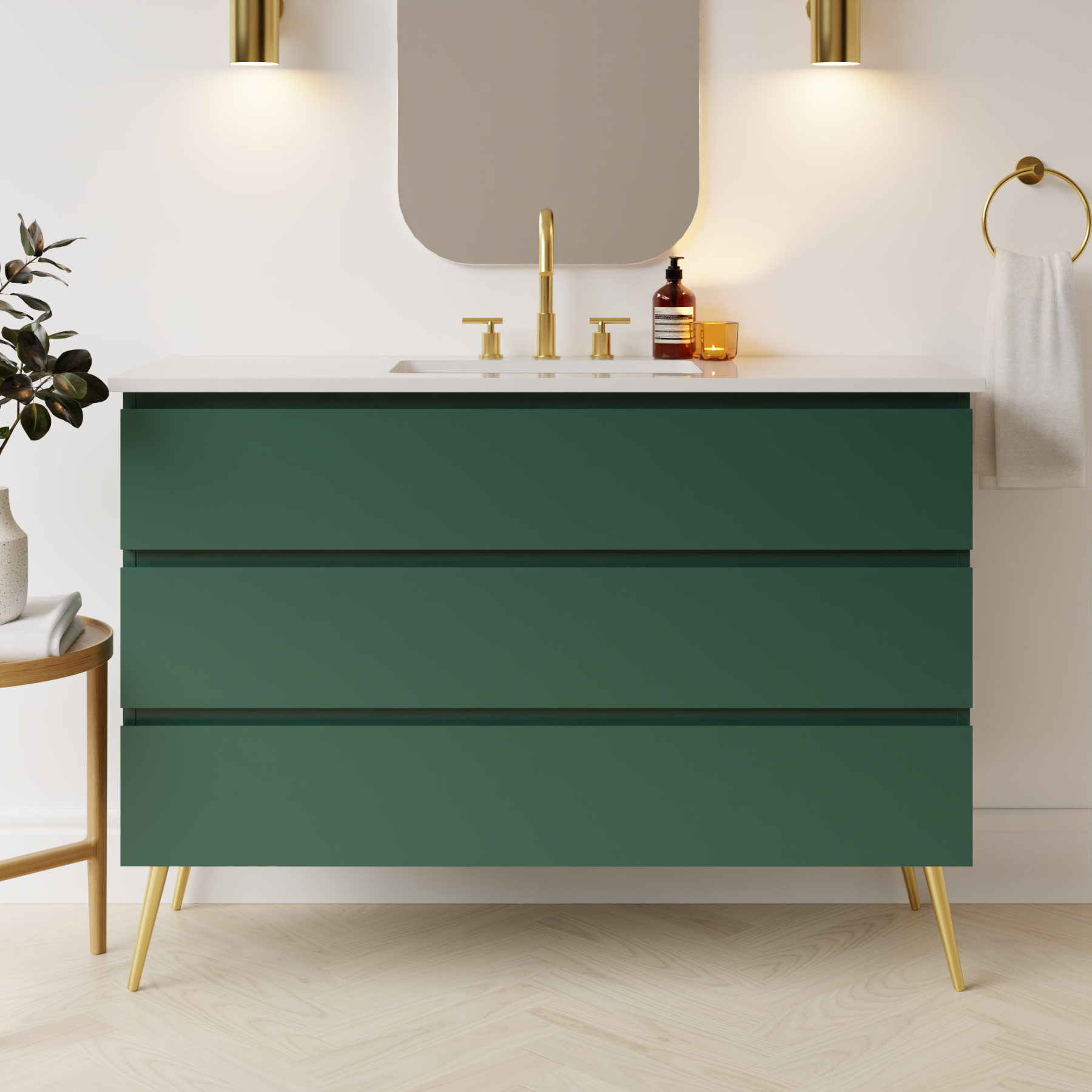 emerald green satin paint vanity