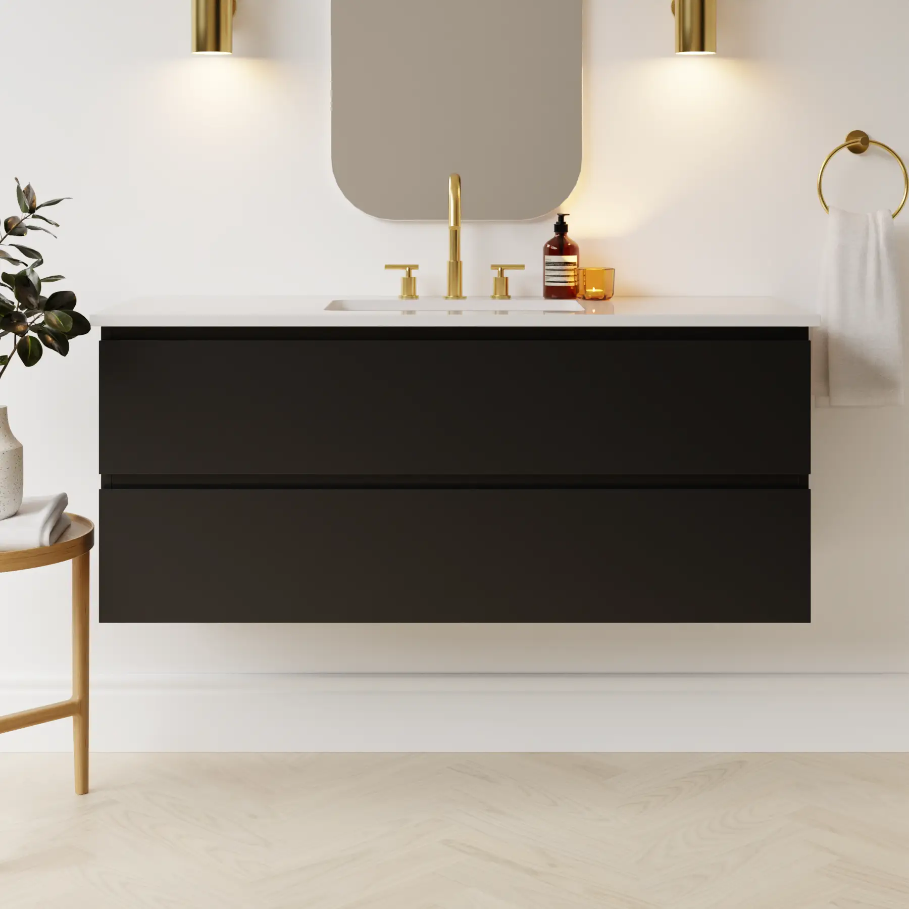 black satin paint vanity