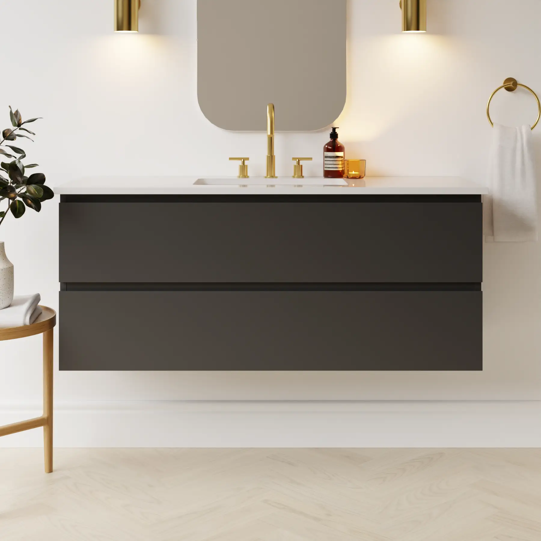 dark grey satin paint vanity