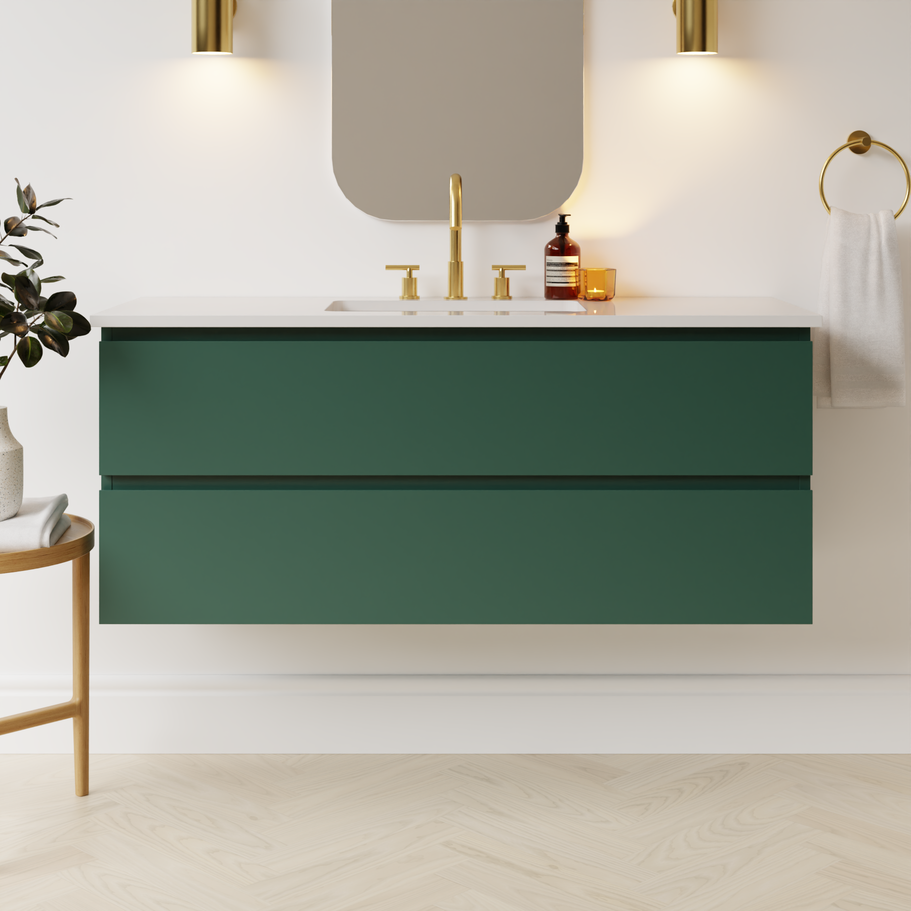 emerald green satin paint vanity