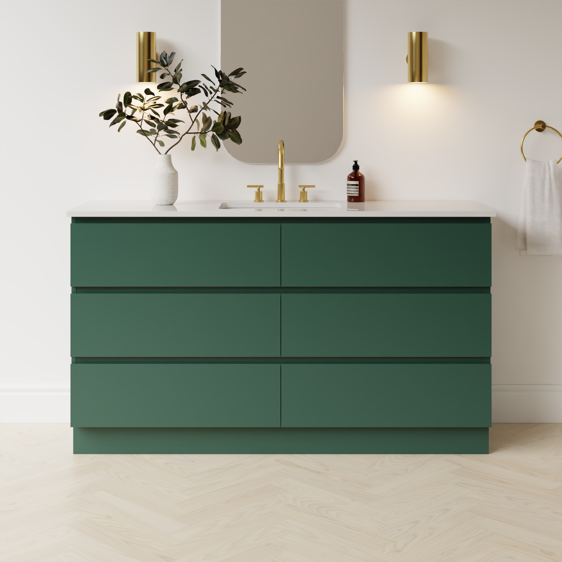 emerald green satin paint vanity