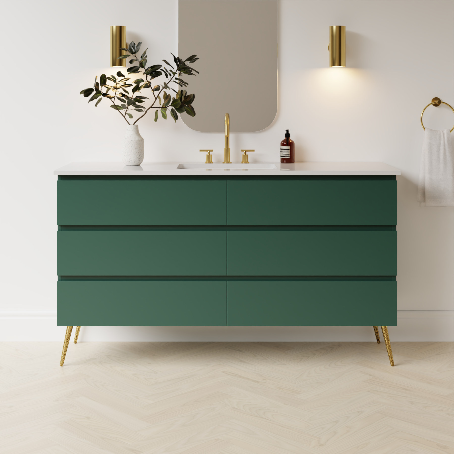 emerald green satin paint vanity