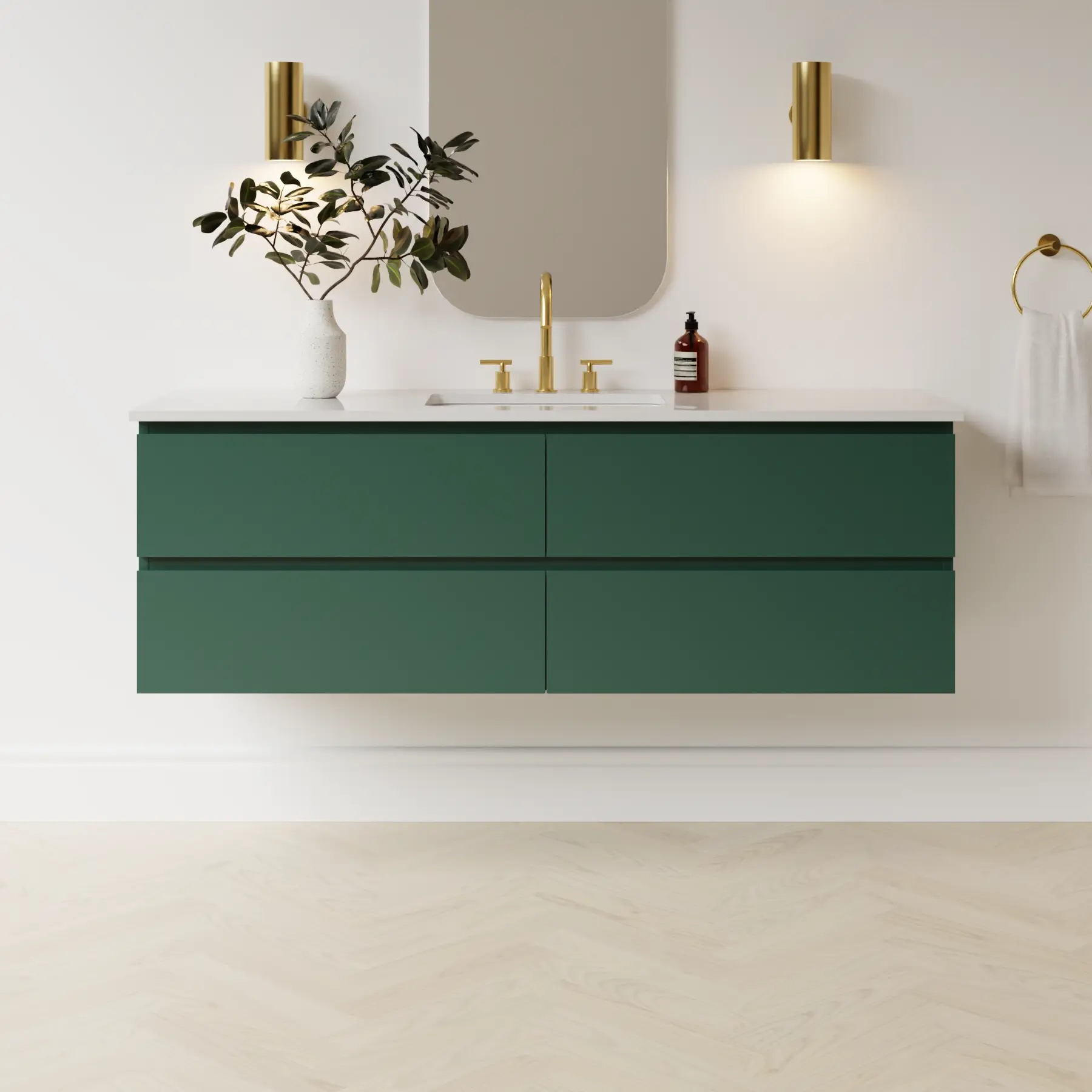 emerald green satin paint vanity