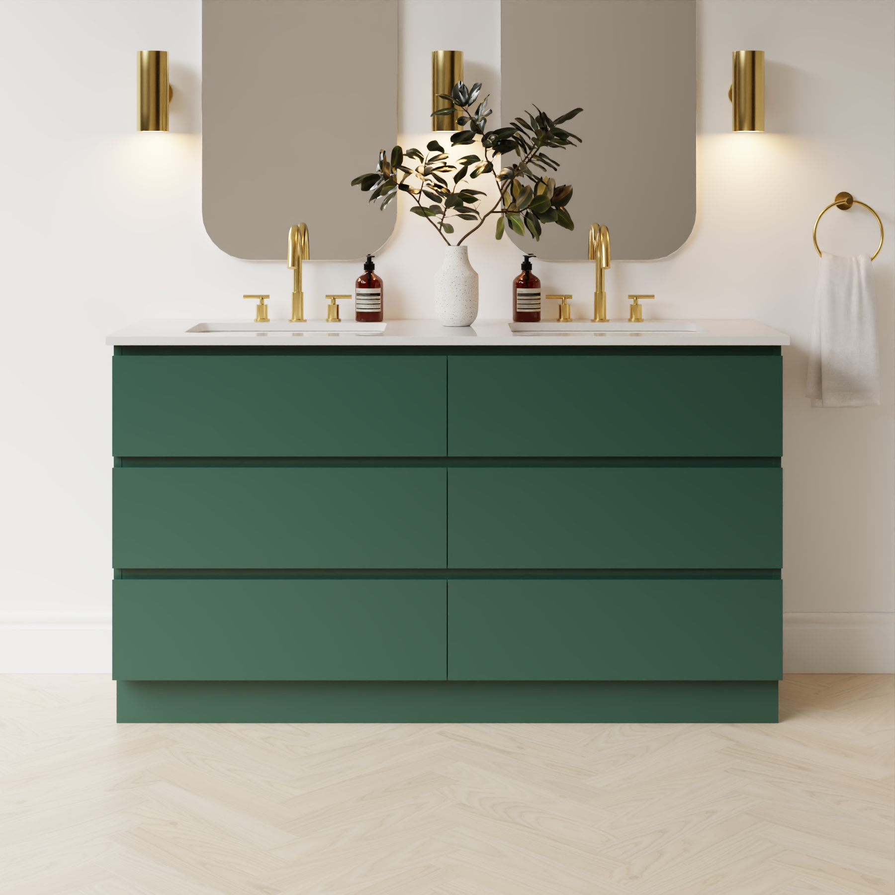 emerald green satin paint vanity