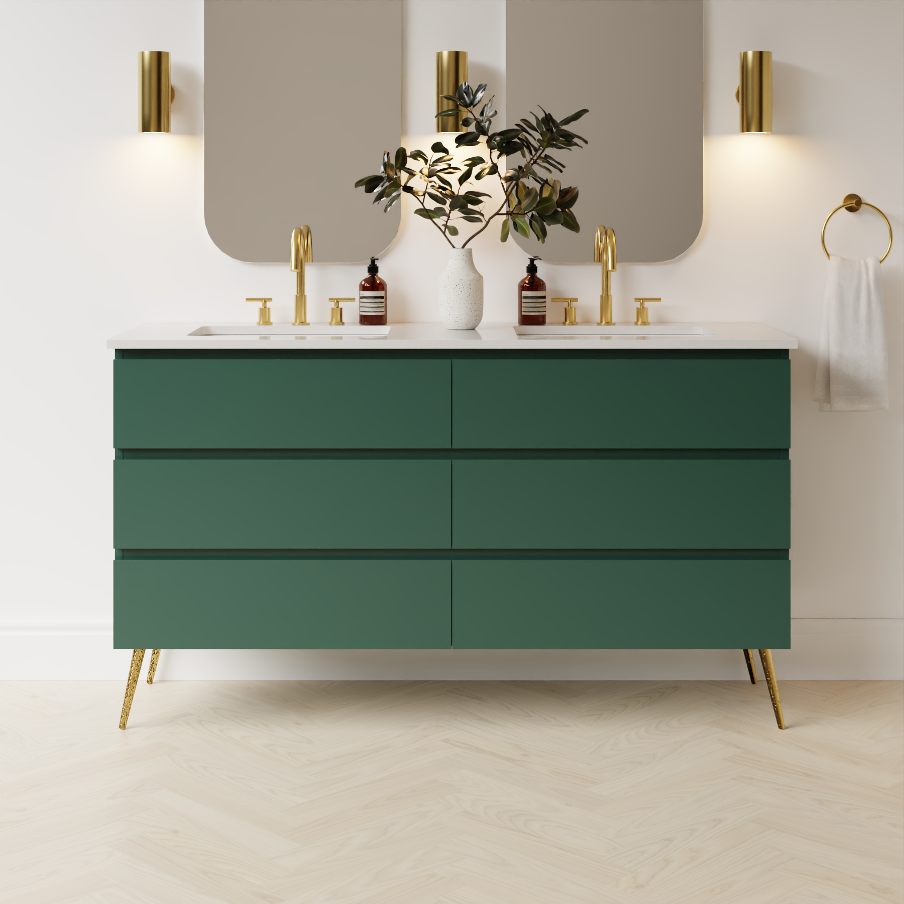 emerald green satin paint vanity