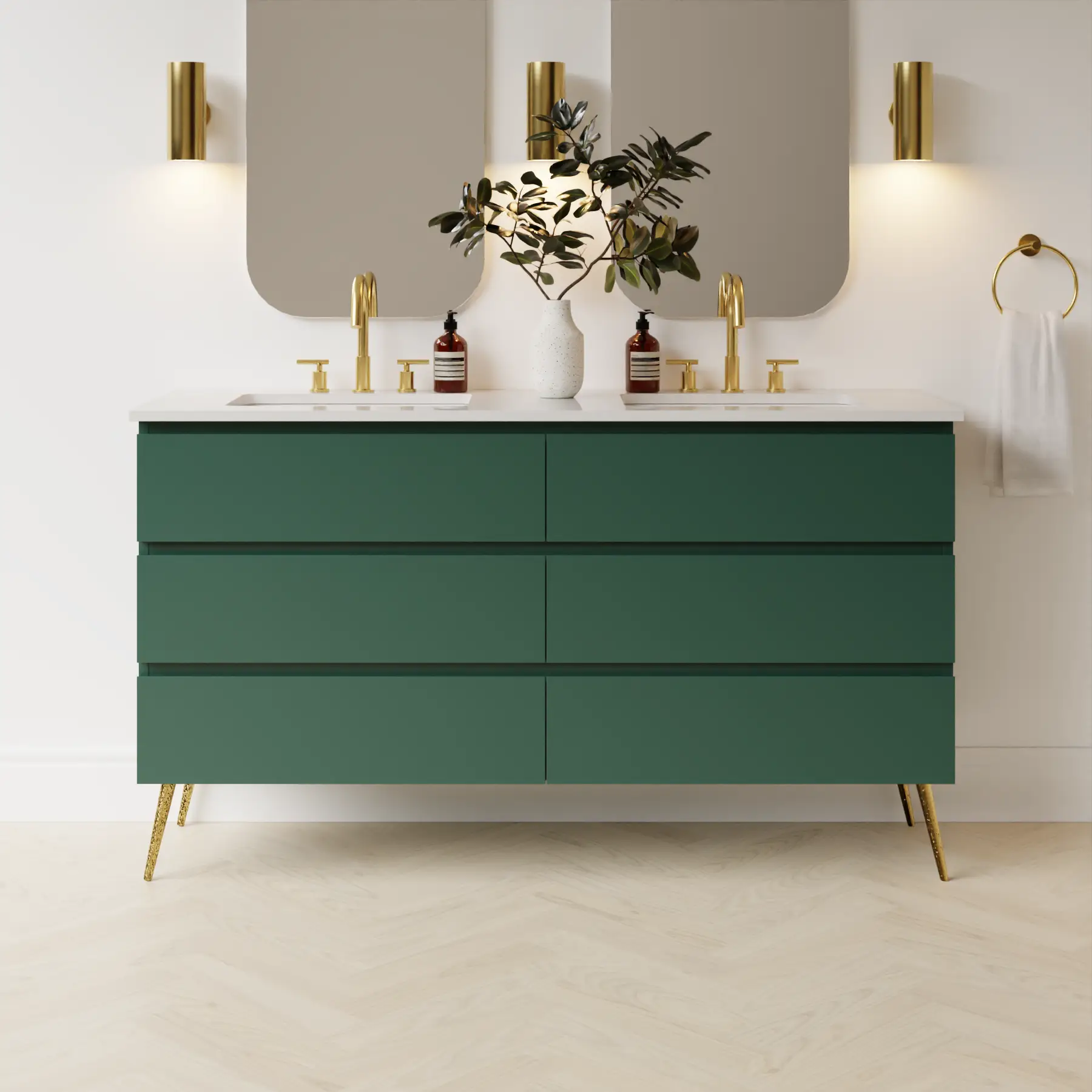 emerald green satin paint vanity