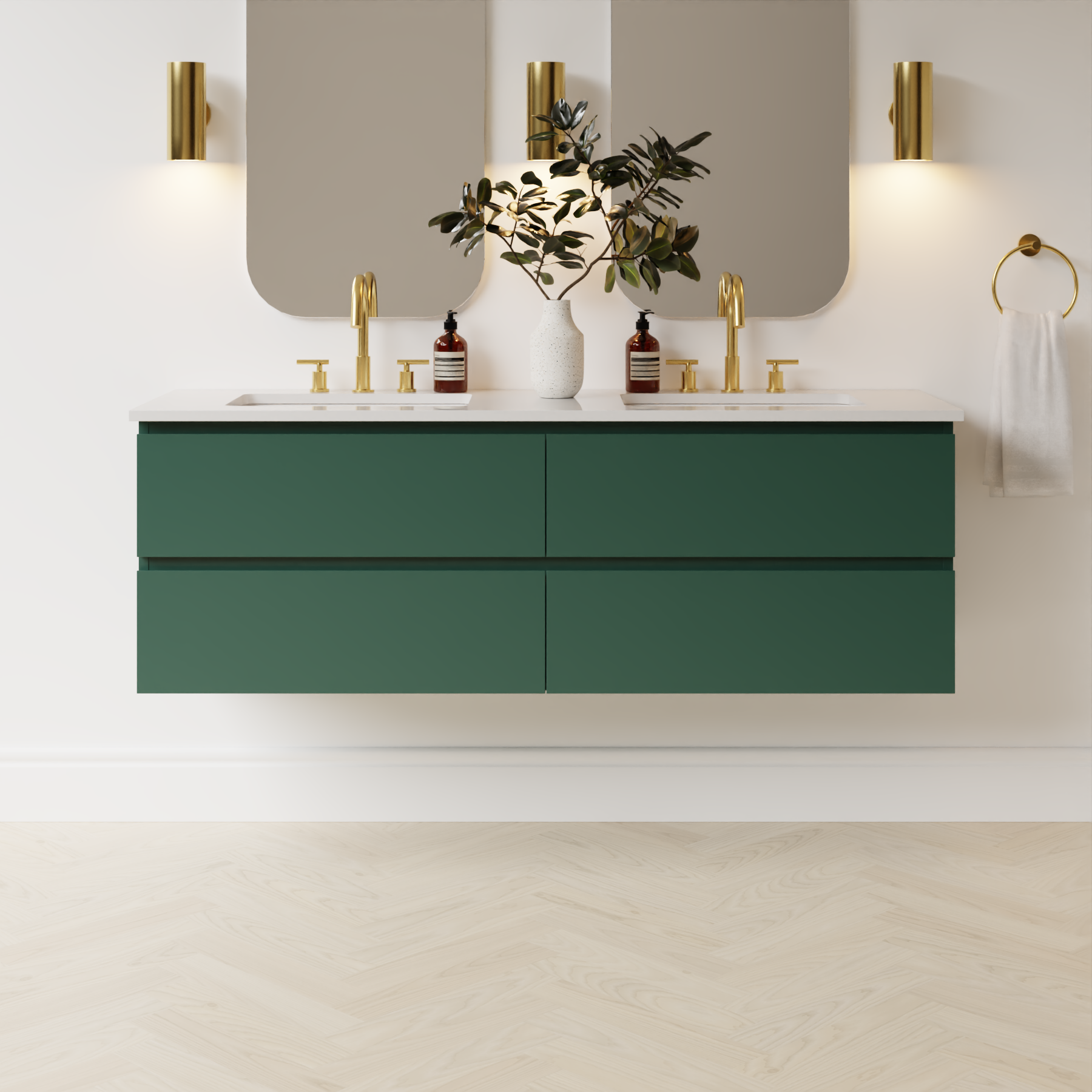 emerald green satin paint vanity