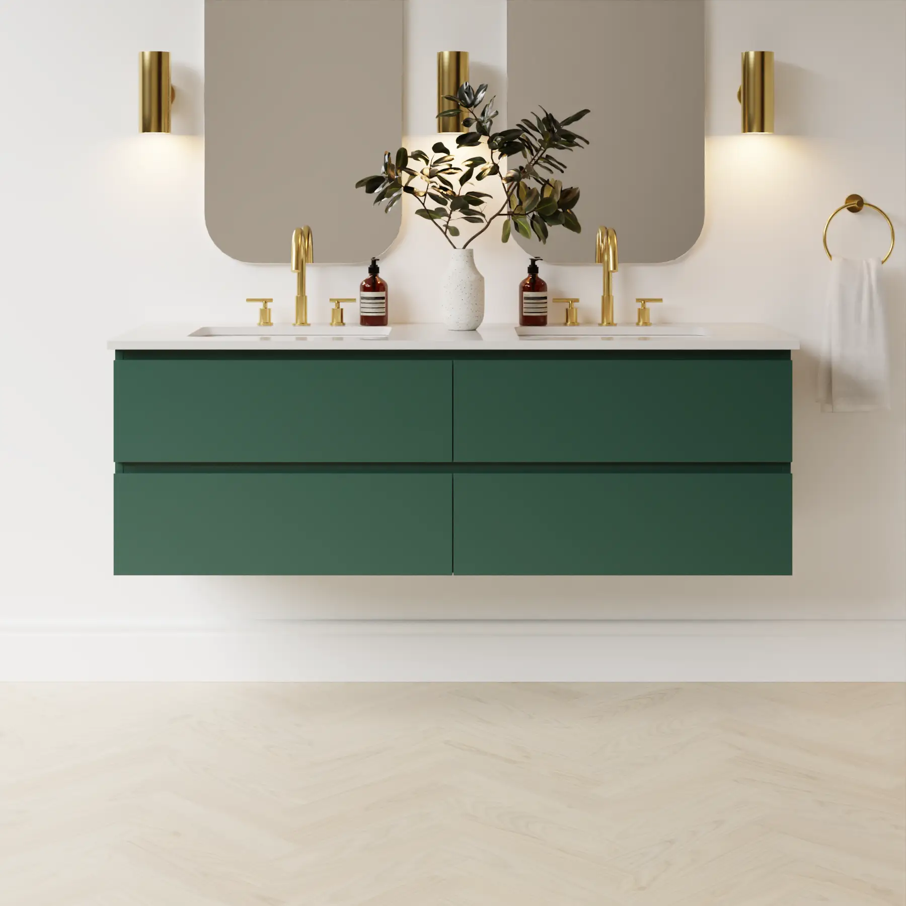 emerald green satin paint vanity