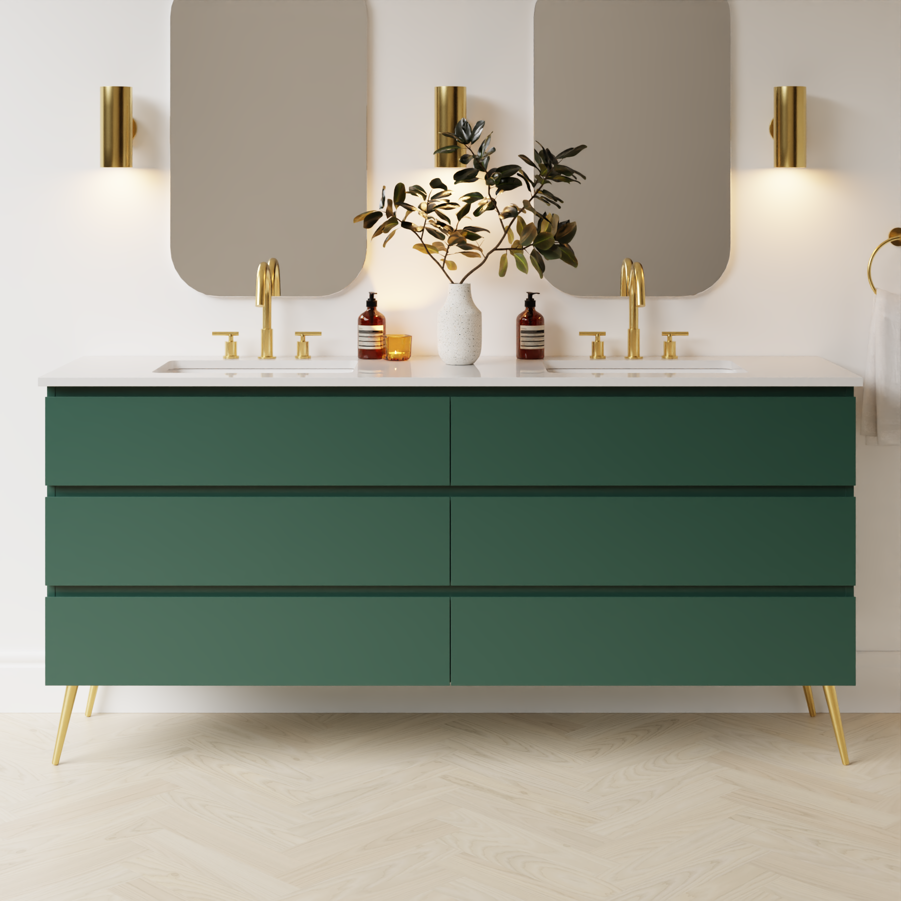 emerald green satin paint vanity