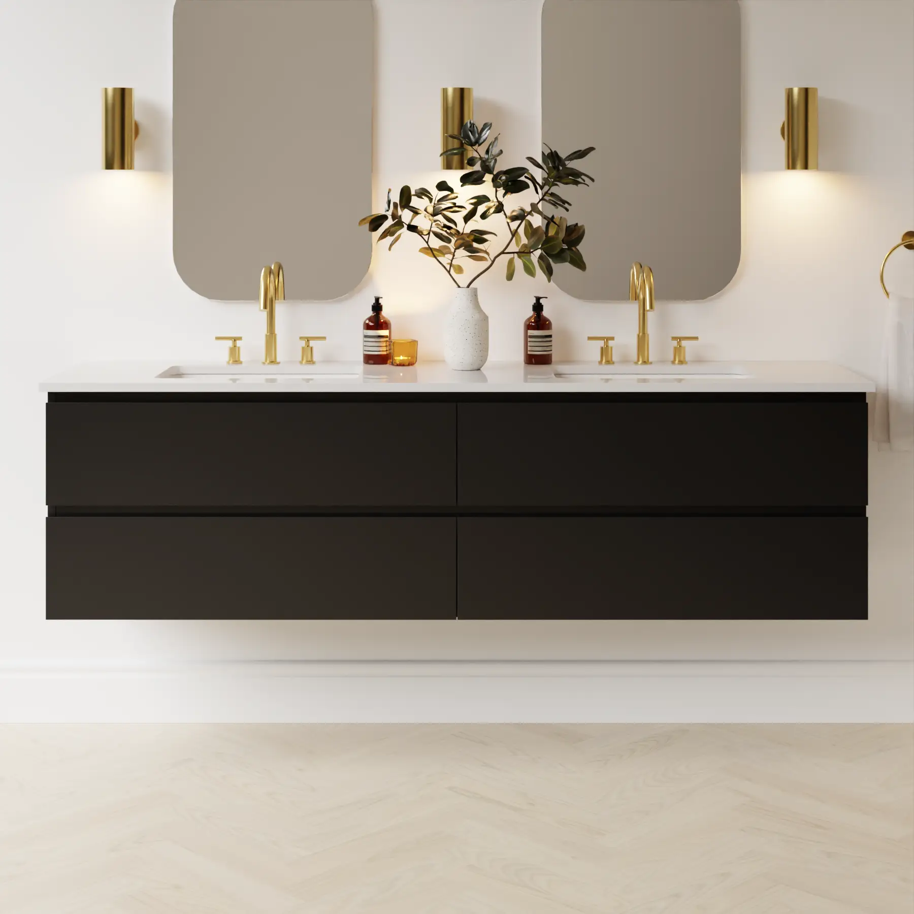 black satin paint vanity