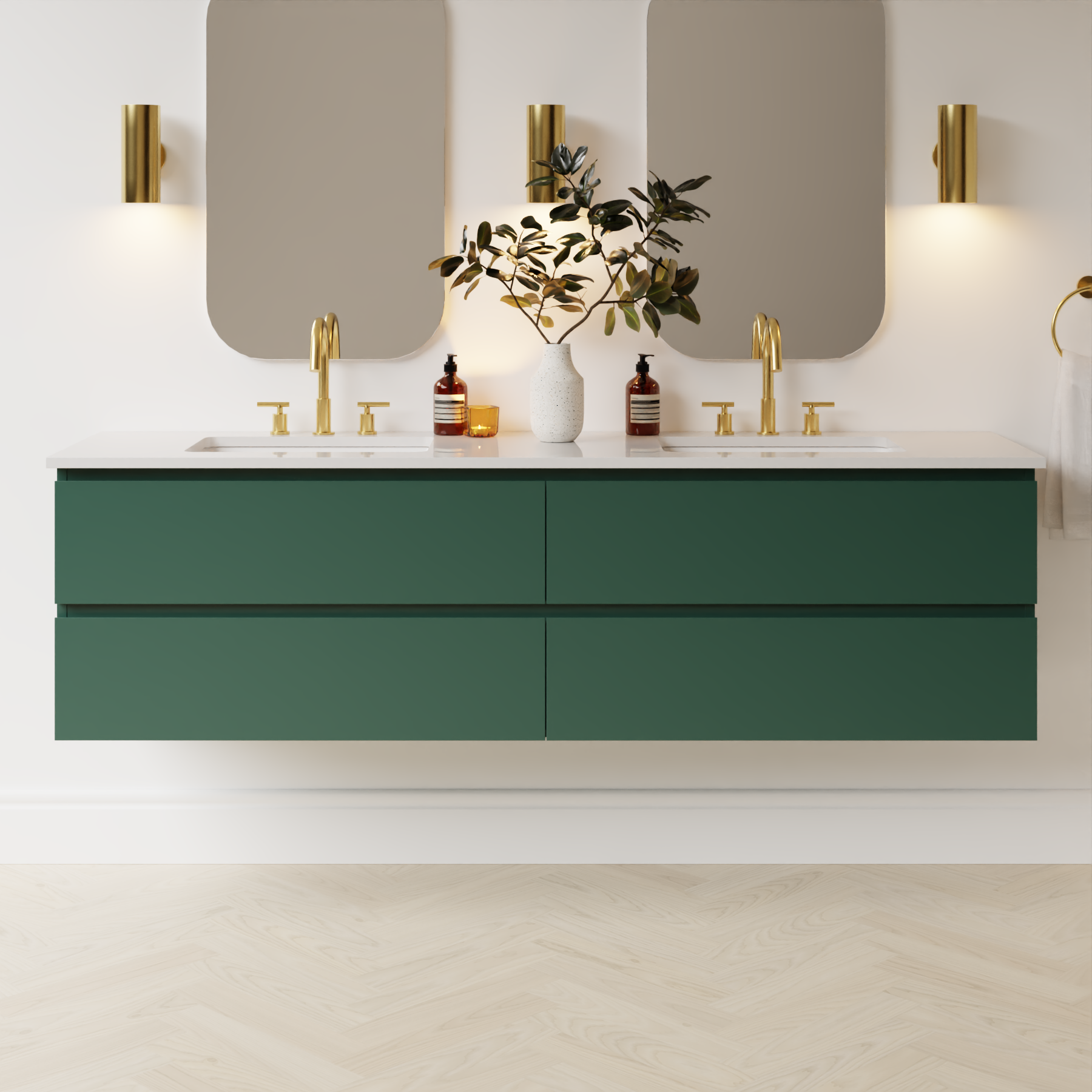 emerald green satin paint vanity