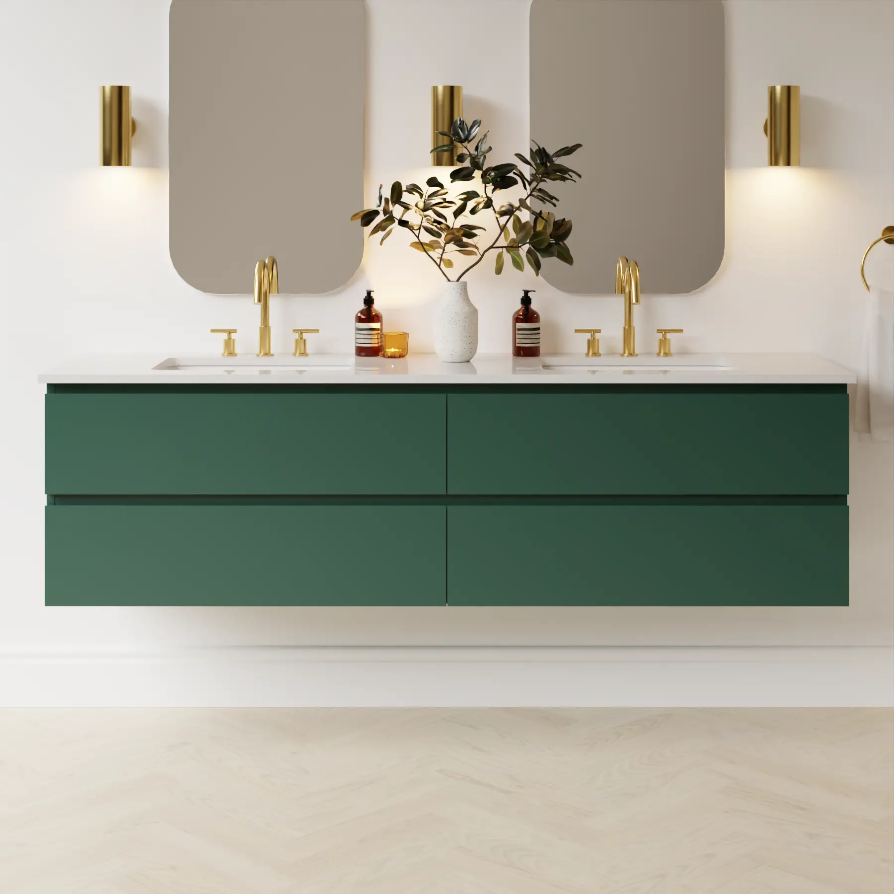 emerald green satin paint vanity