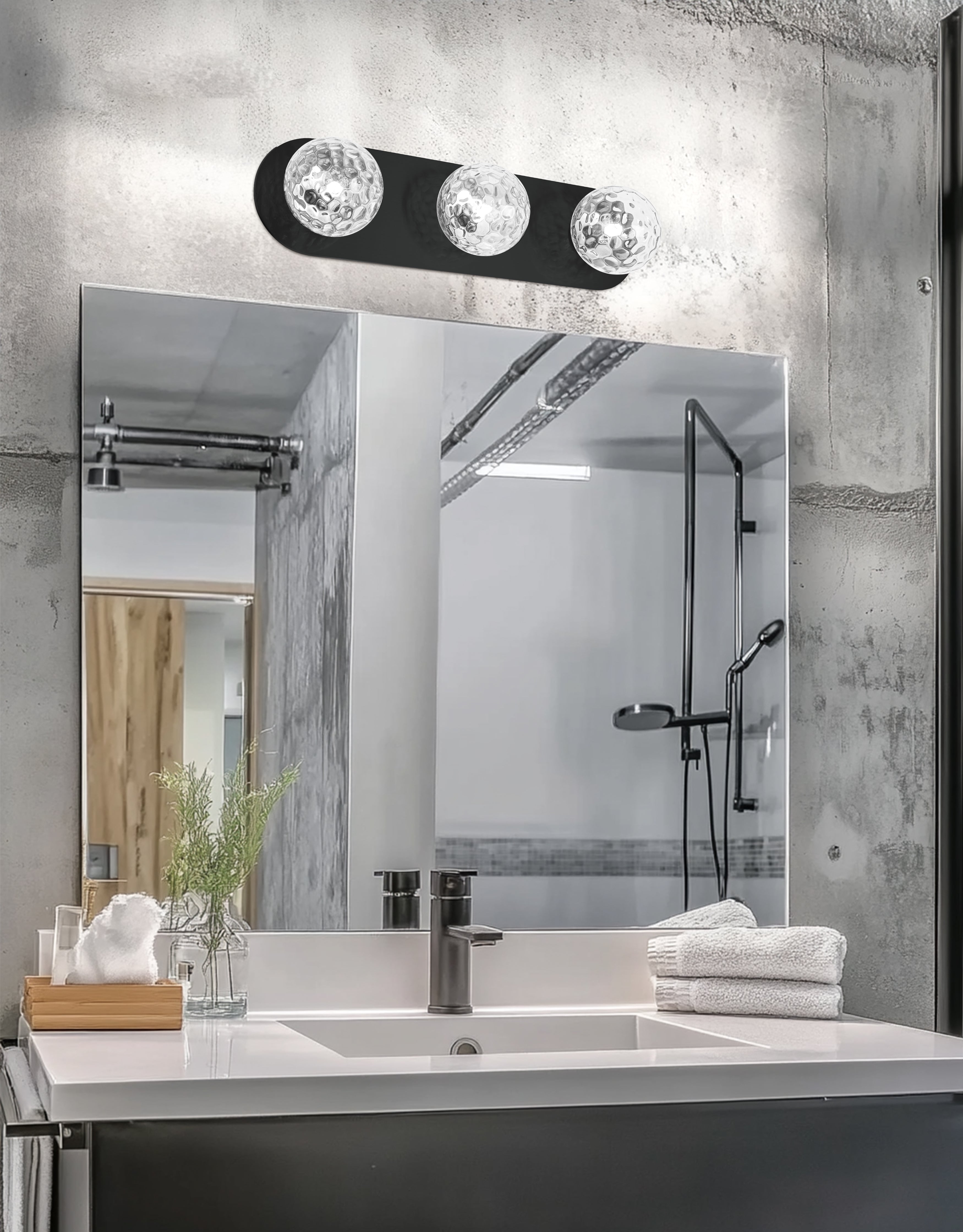 matte black with clear hammered glass wall mount