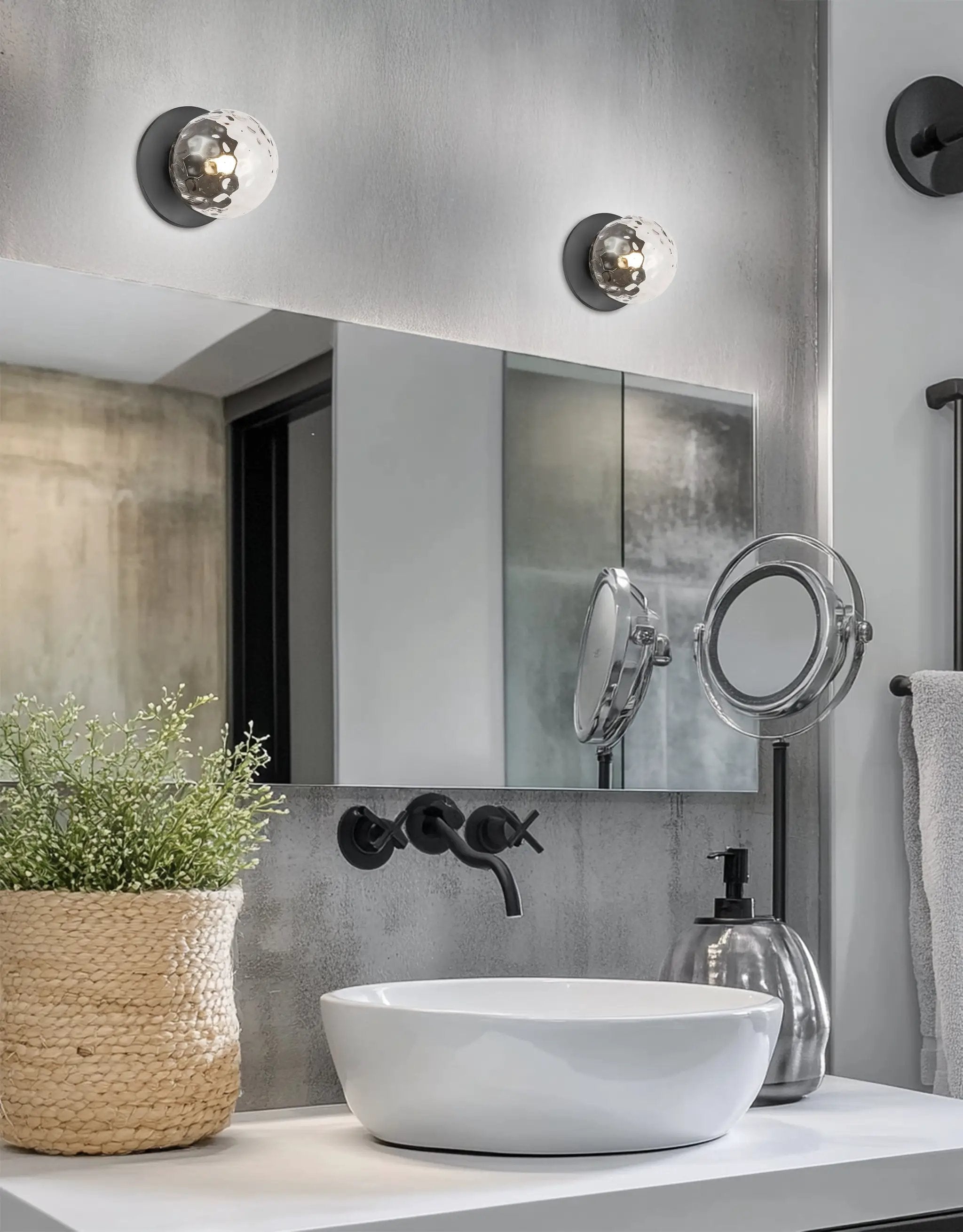 matte black with clear glass wall sconce