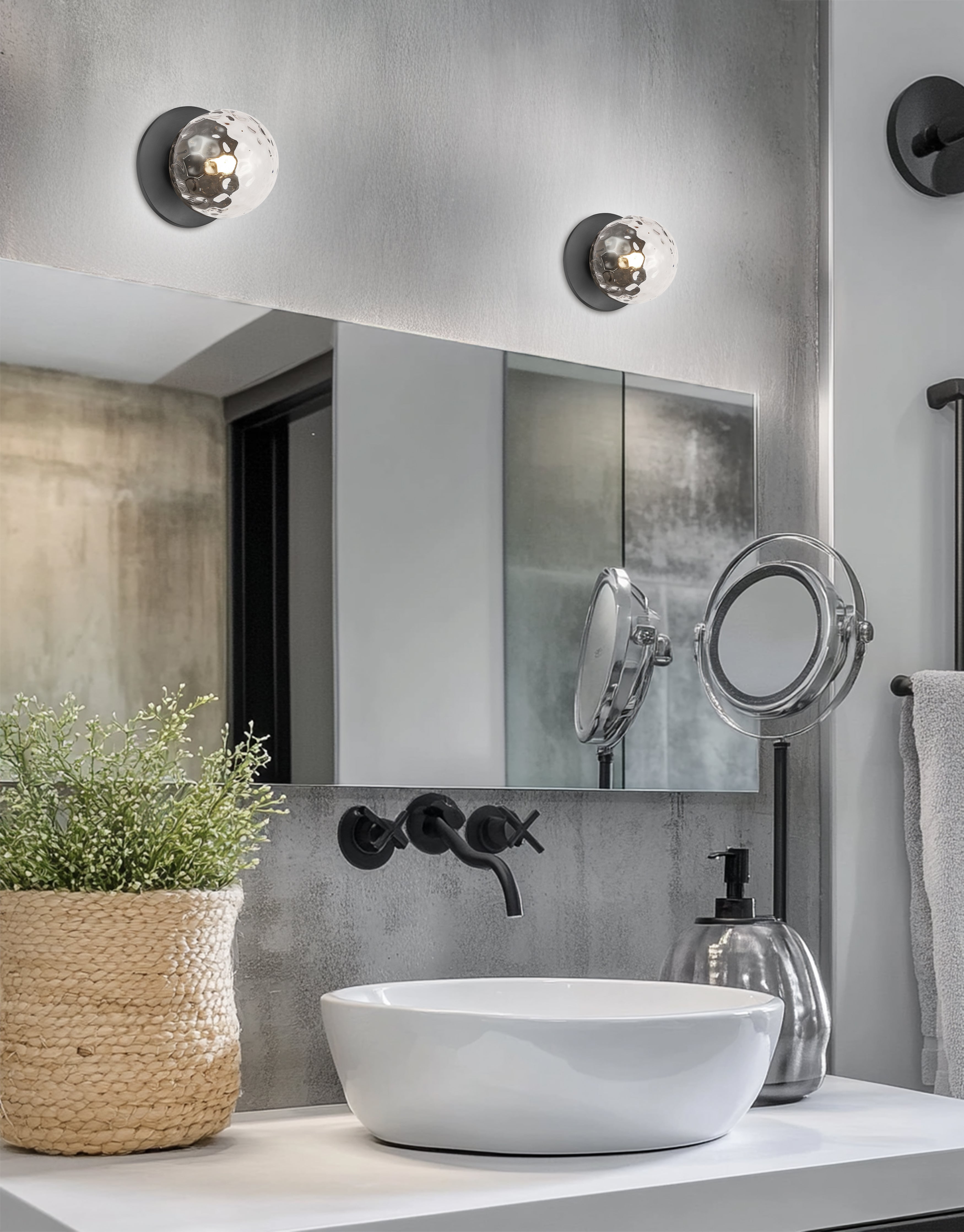 matte black with clear glass wall sconce